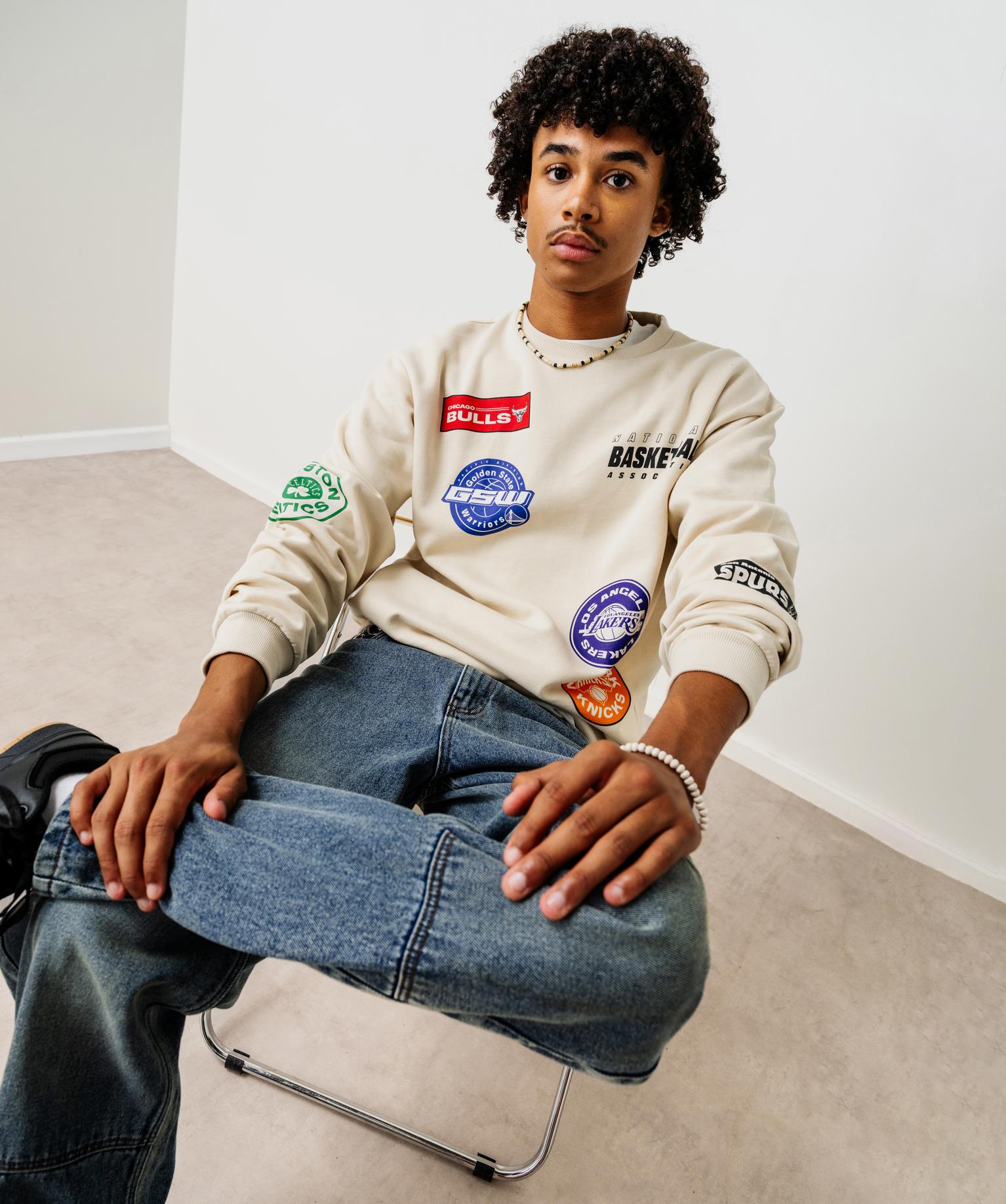 Sweat à col rond avec motifs garçon - NBA - 18A/M - beige standard - NBA
