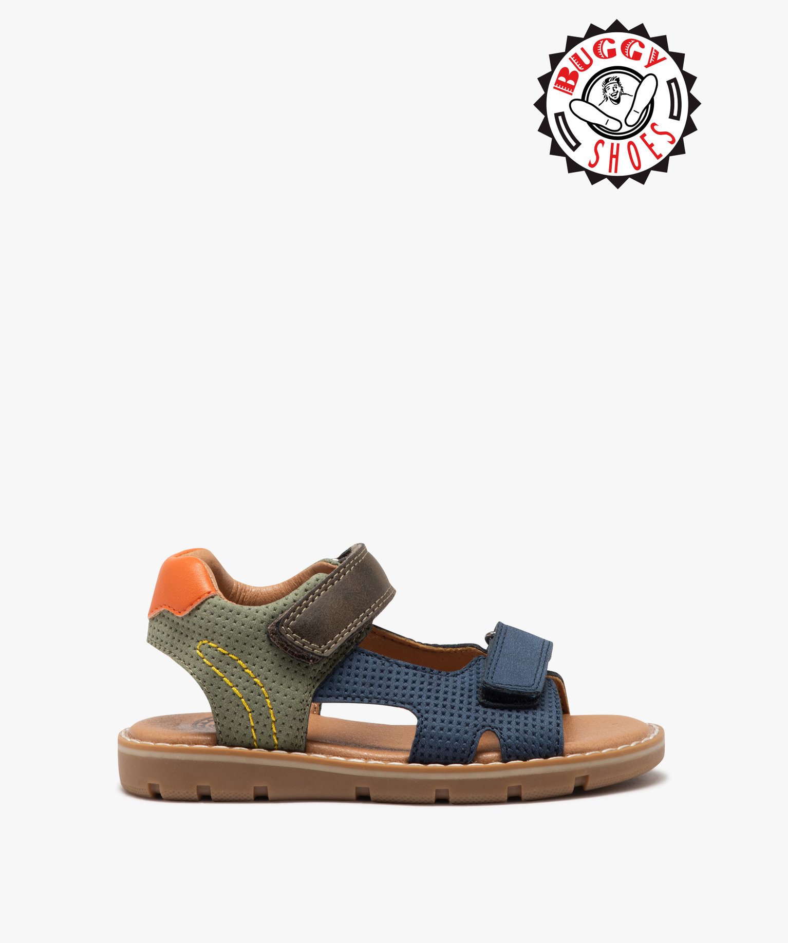 Sandales garçon à double scratch effet poinçonné - 27 - kaki - BUGGY