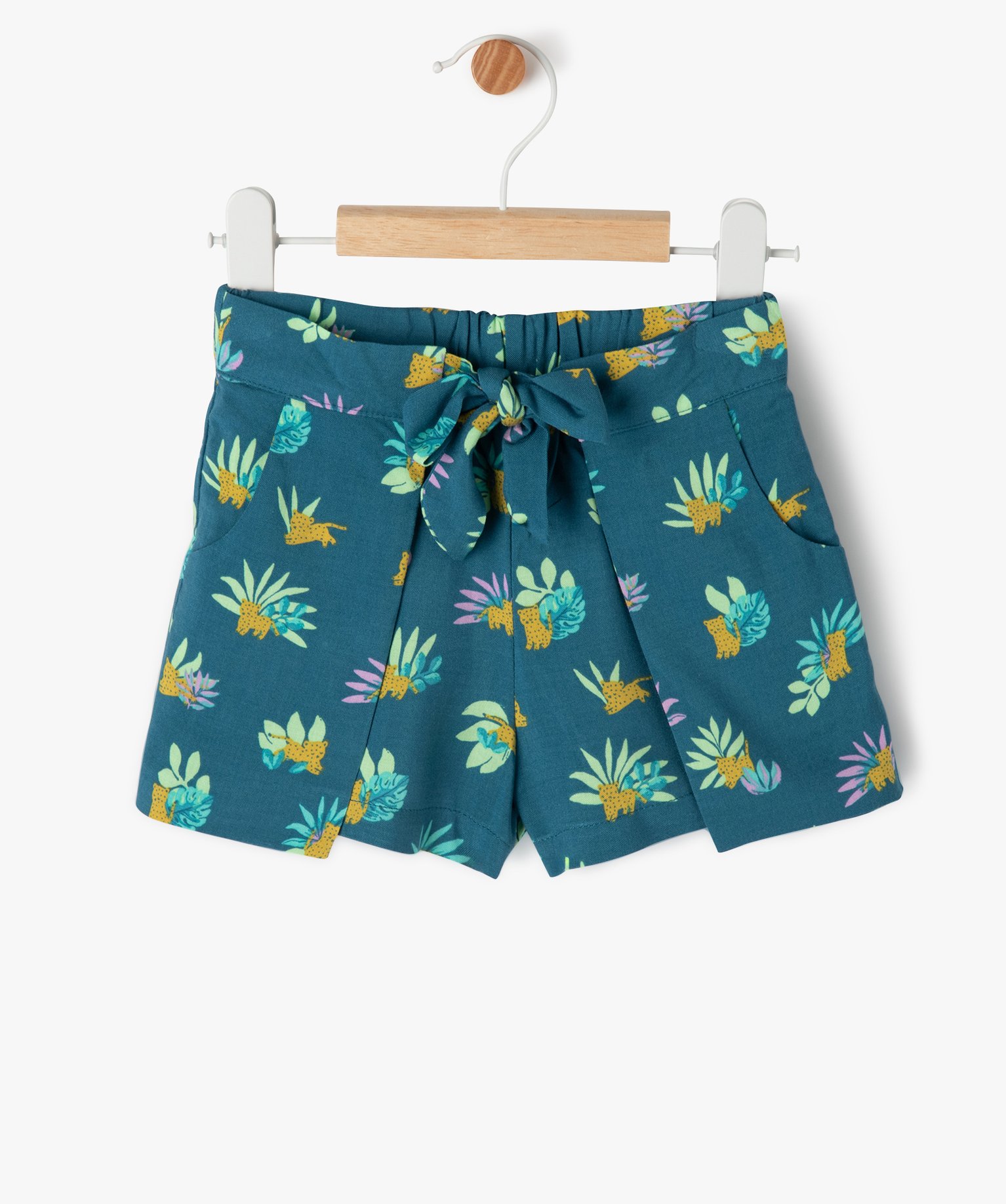 Short à pans en viscose imprimé bébé fille - 12M - bleu - GEMO