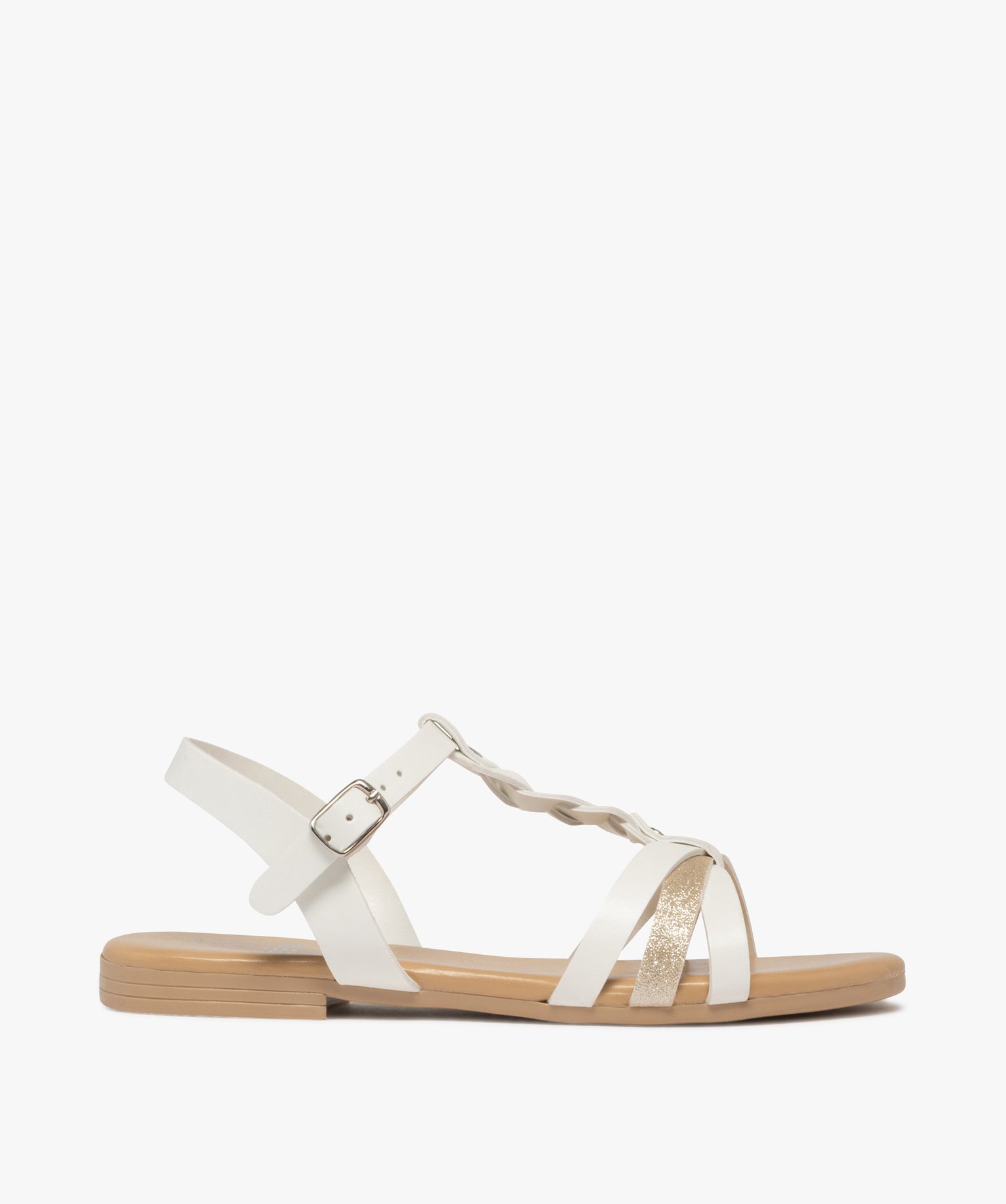 Sandales fille avec bride centrale tressée et brides fantaisie - 33 - blanc - GEMO
