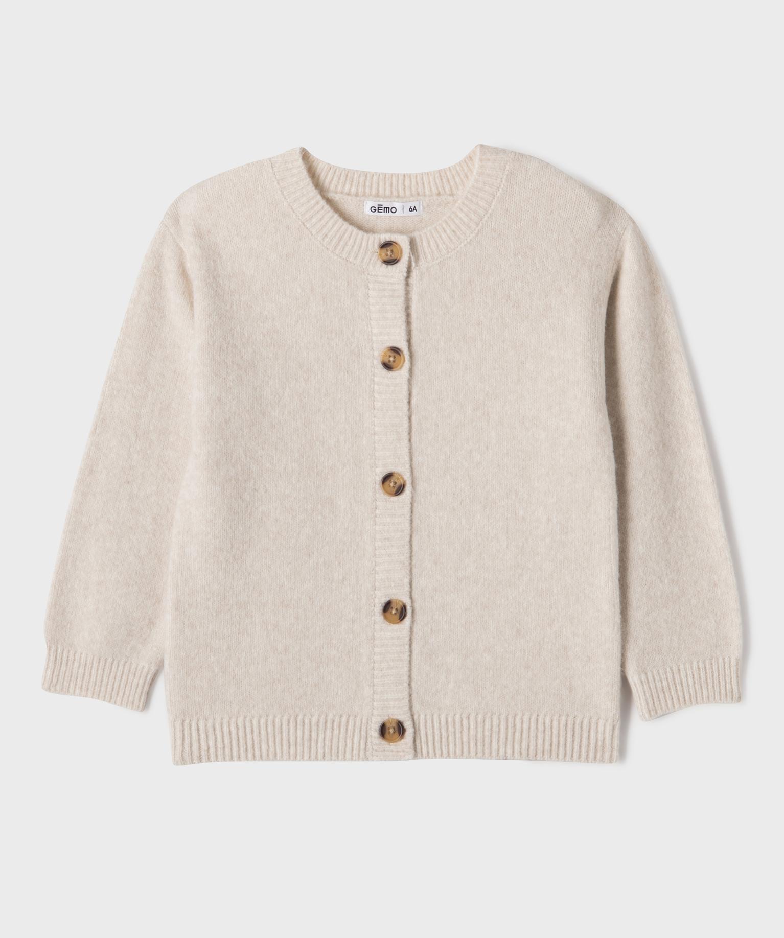 Gilet an maille à col rond fille - 6A - ecru - GEMO
