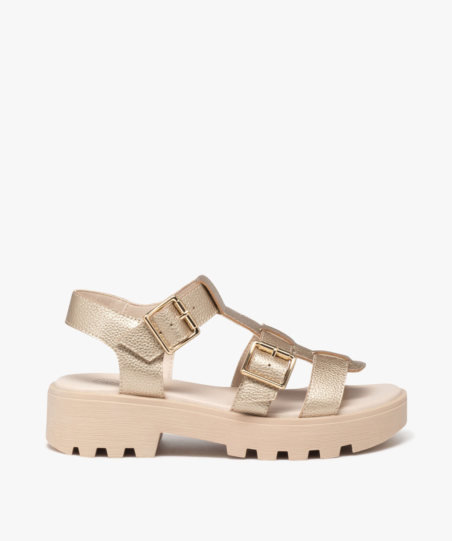 Sandales fille unies avec brides à boucle larges et semelle crantée - 33 - or - GEMO