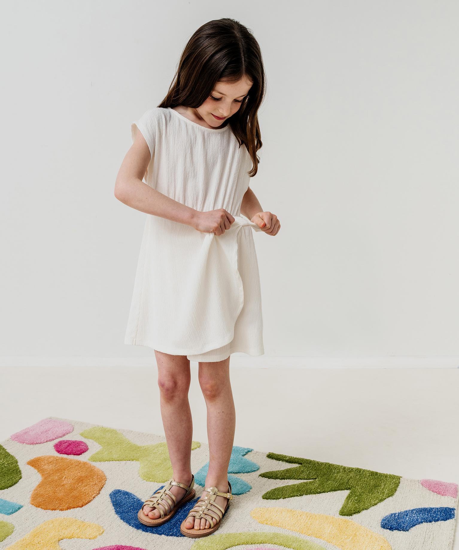 Robe courte sans manches en maille froissée fille - 12A - blanc standard - GEMO