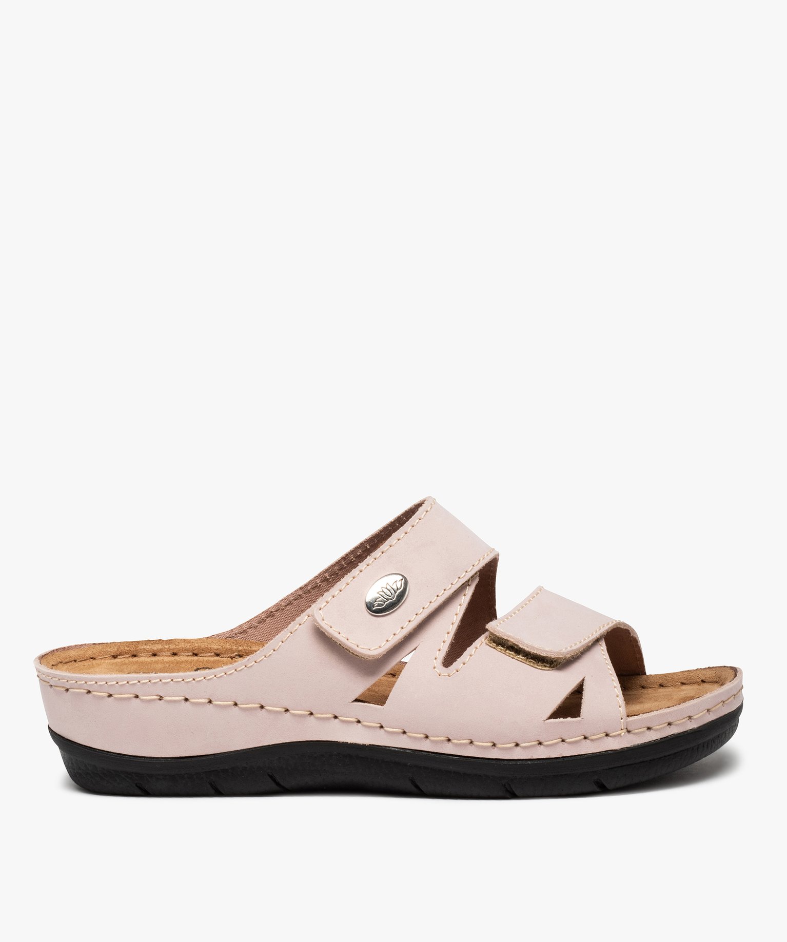 Mules femme confort unies dessus cuir à brides scratch | GEMO