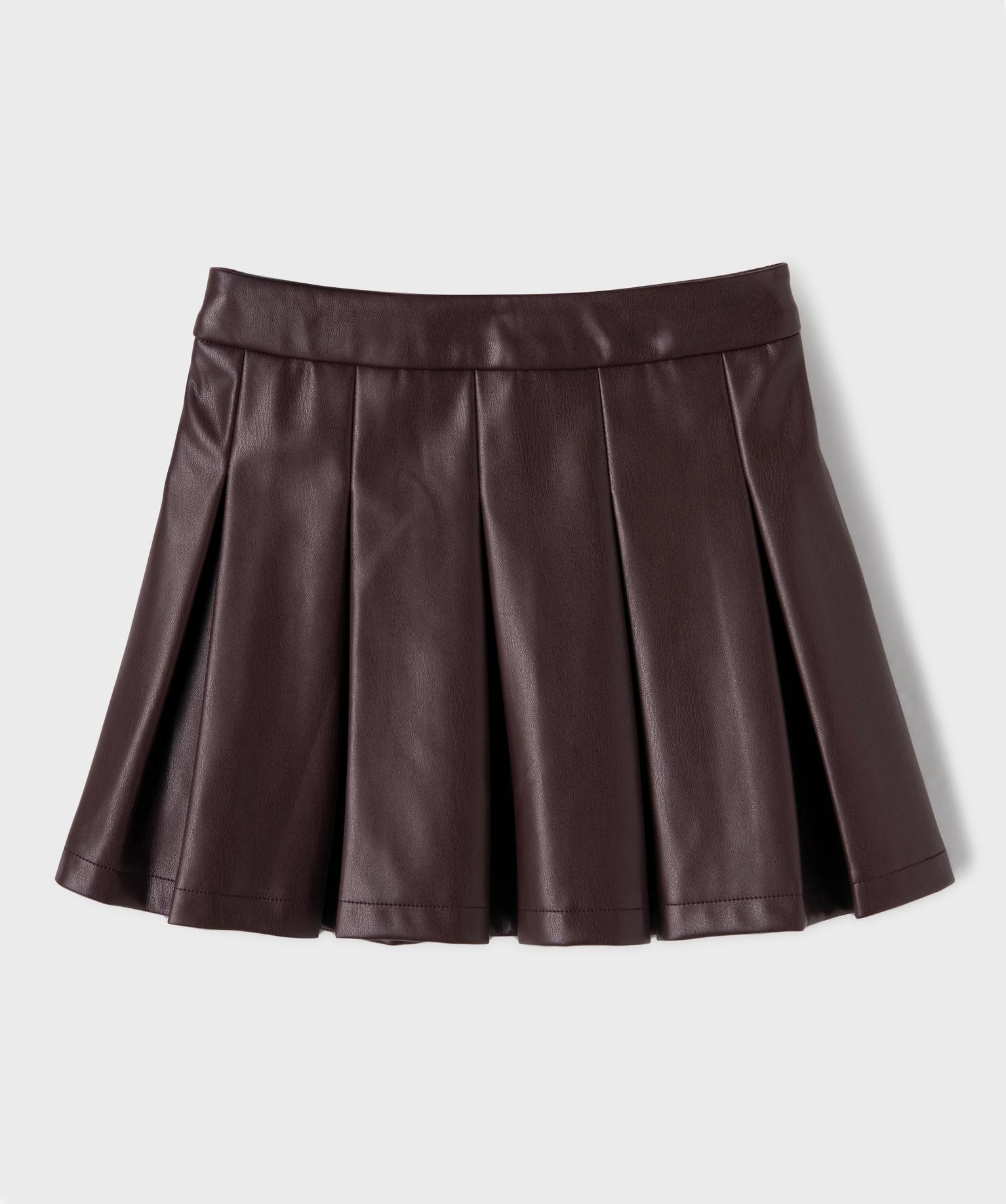 Jupe courte plissée en cuir imitation fille - 5A - bordeaux - GEMO