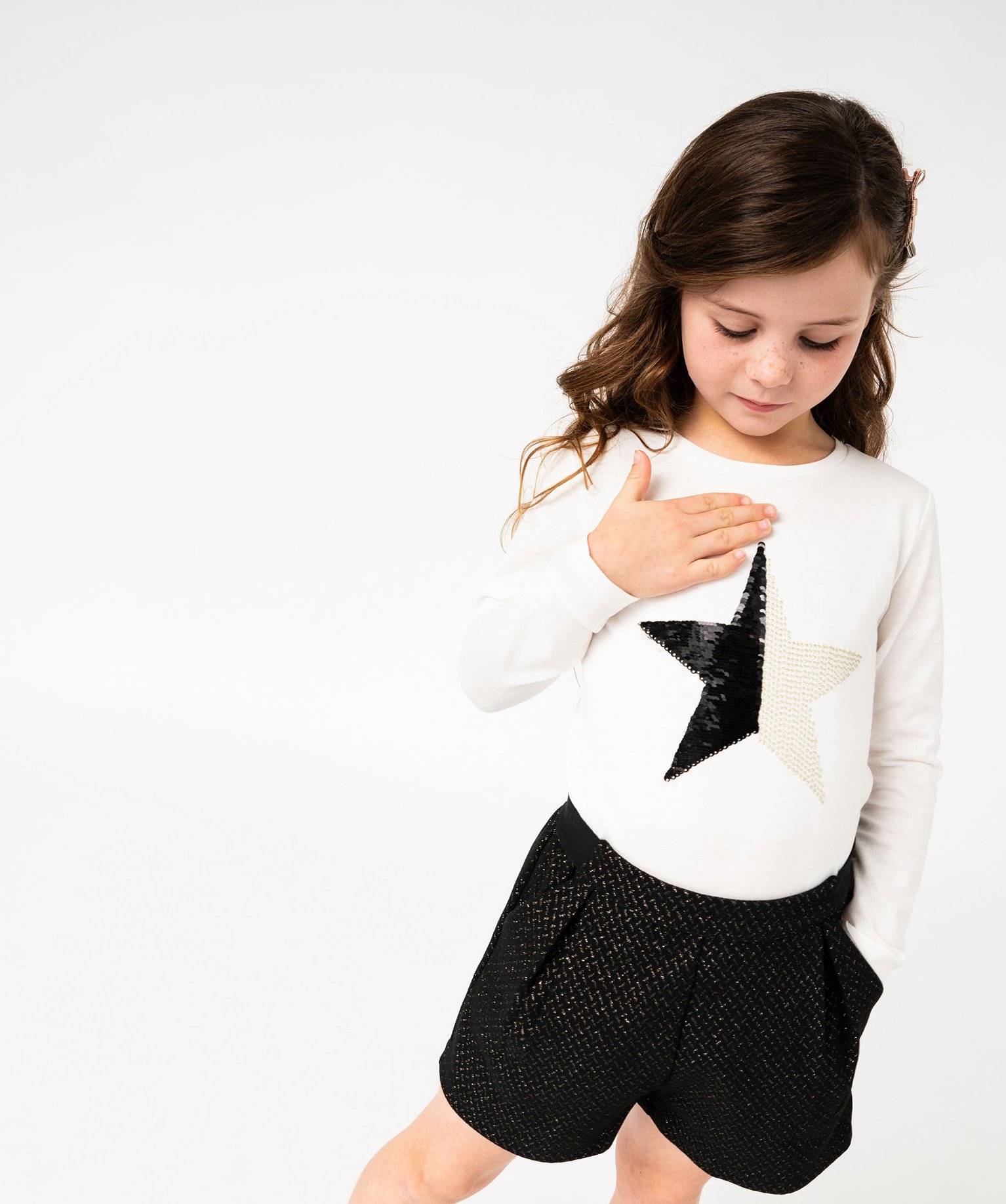 Tee-shirt à manches longues avec motif étoile fille - 4 - ecru - GEMO