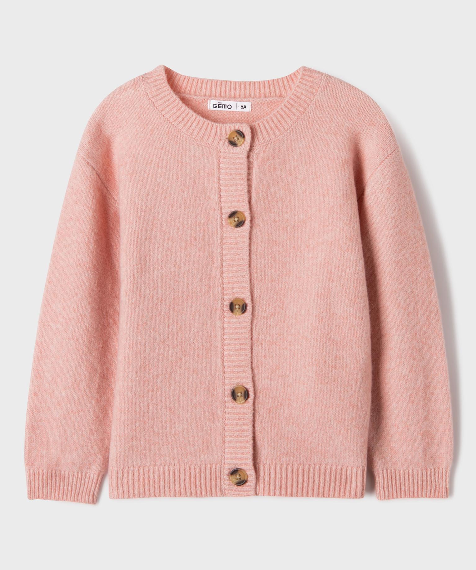 Gilet an maille à col rond fille - 4A - rose standard - GEMO