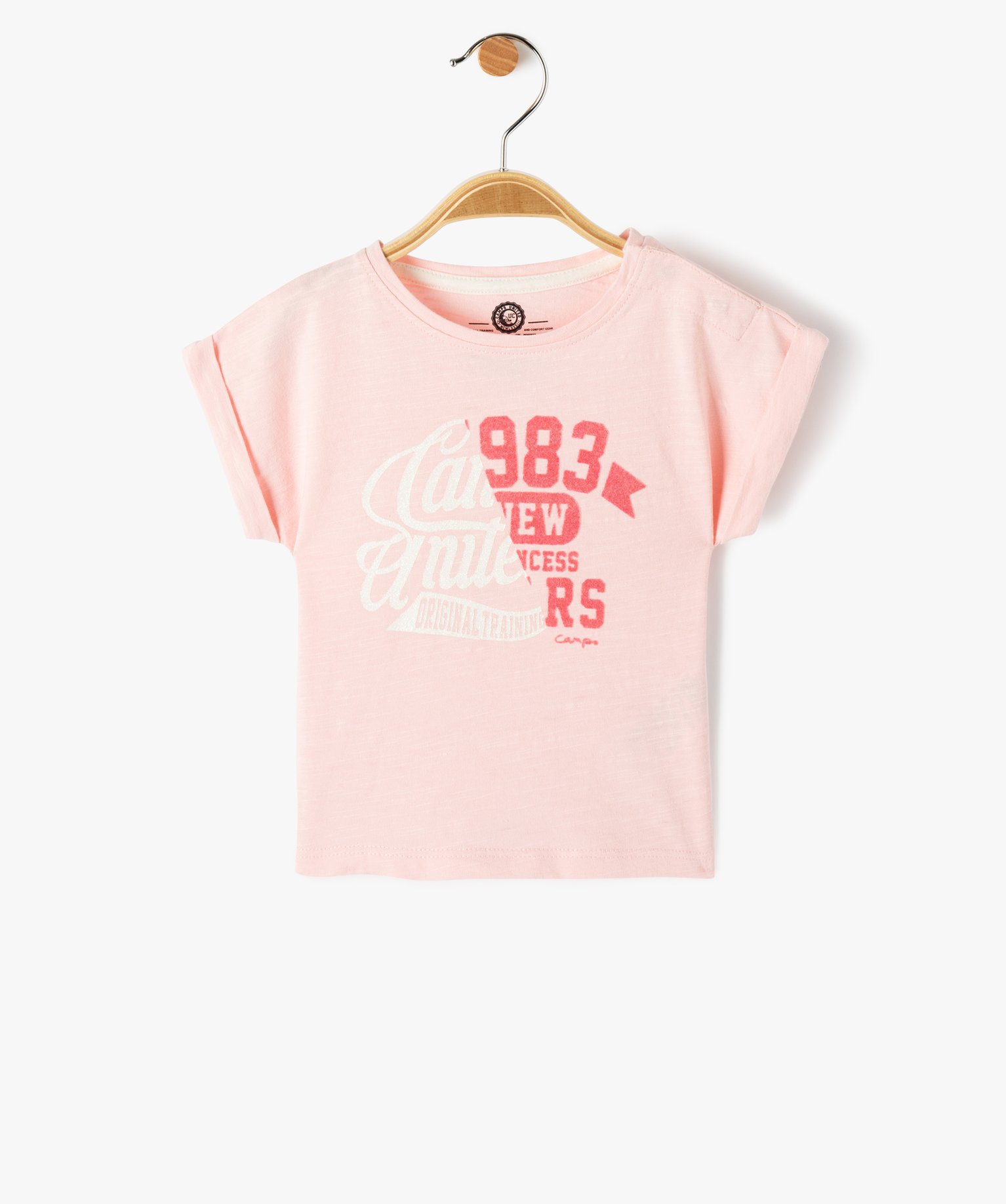 Tee-shirt bébé fille avec inscription pailletée - Camps United - 3 - rose - CAMPS UNITED