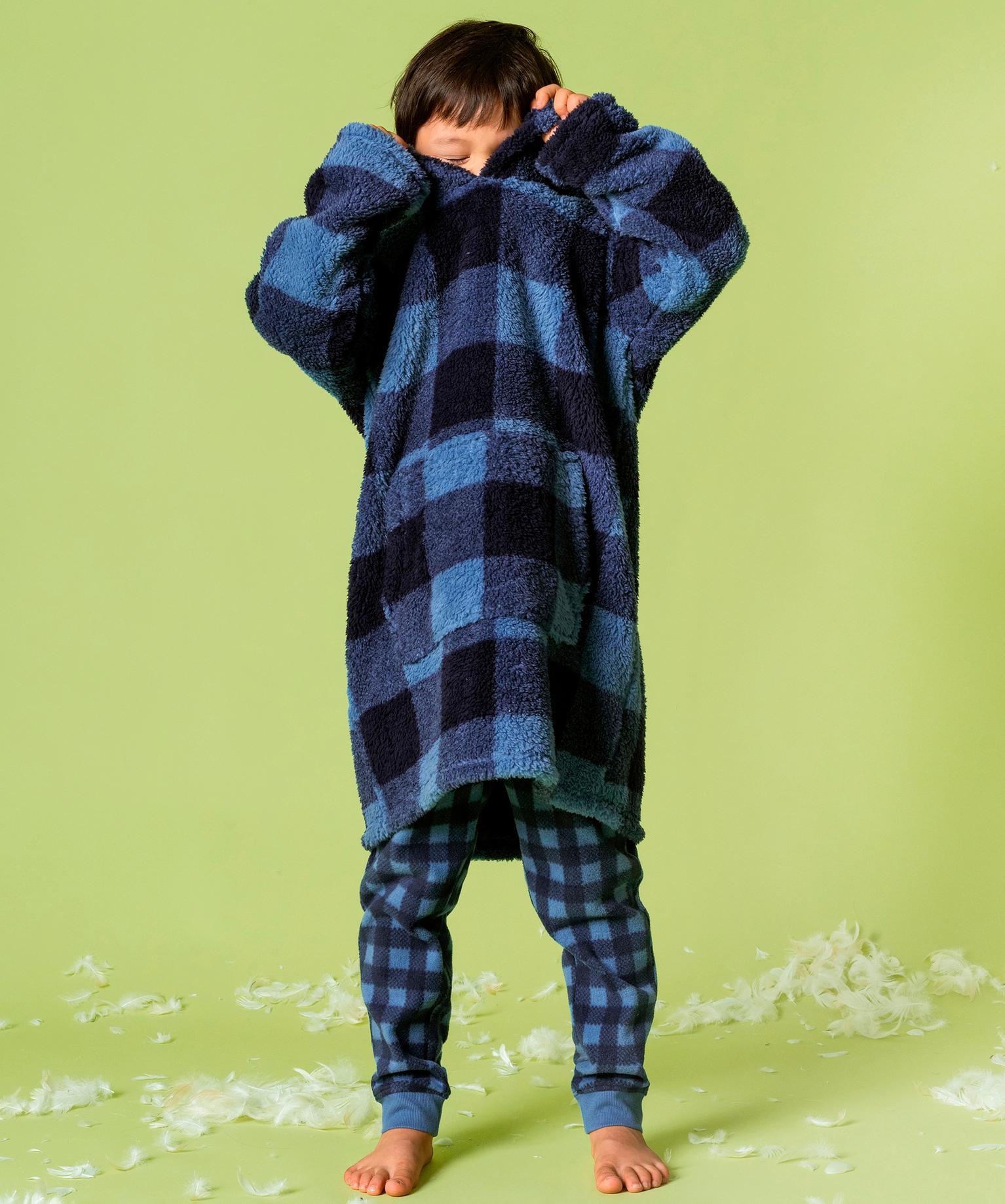 Robe de chambre à carreaux coupe sweat à capuche garçon - 4A - bleu - GEMO