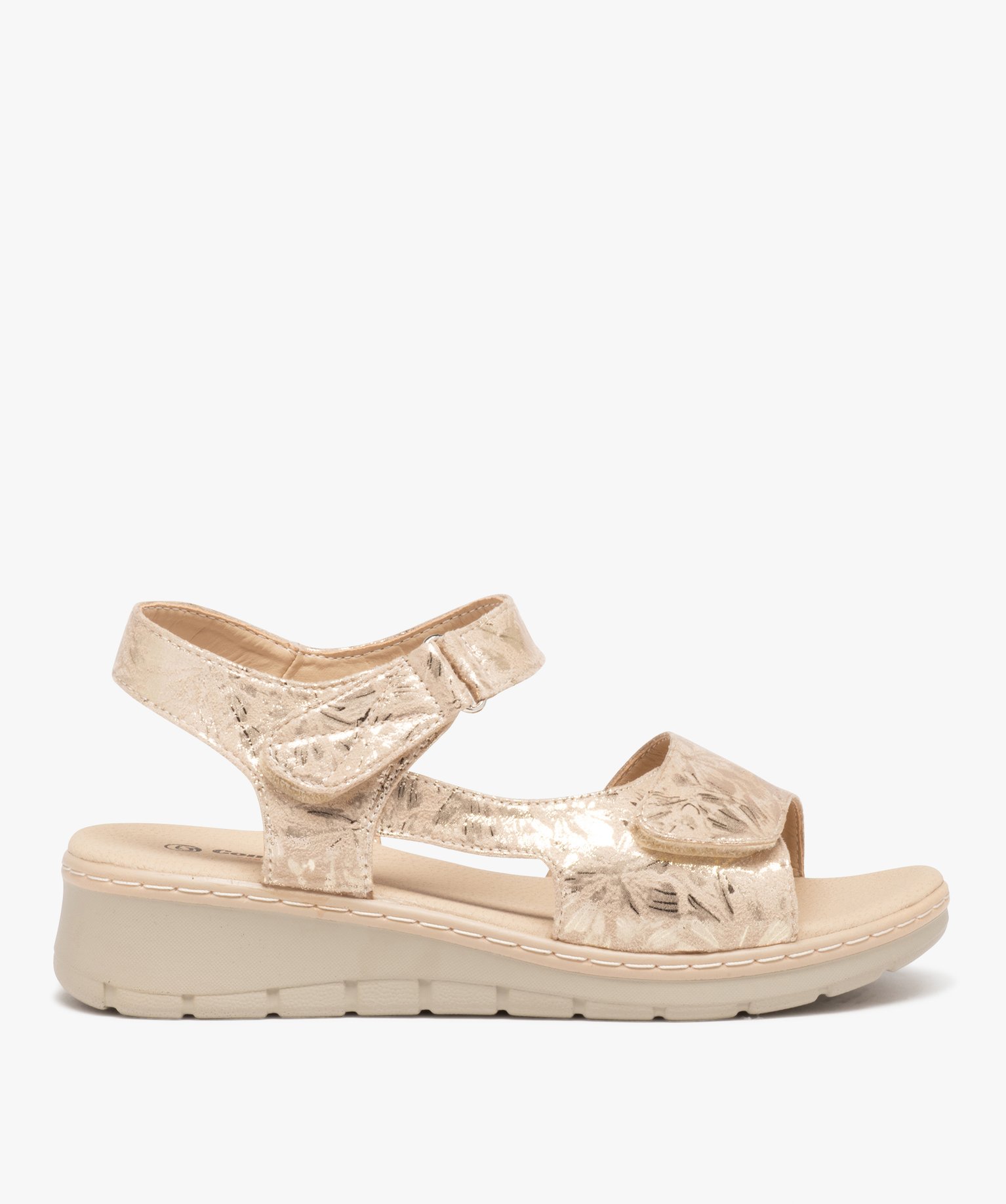 Sandales femme confort en tissu brillant et à scratch - 36 - beige - GEMO