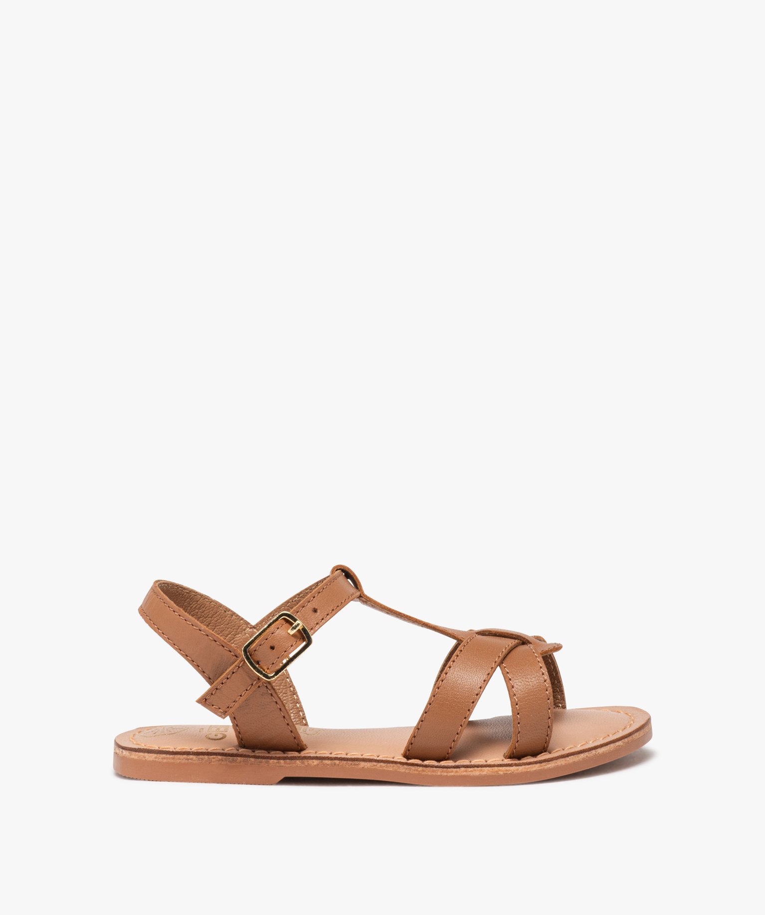 Sandales fille en cuir uni à multiples brides - 29 - camel - GEMO