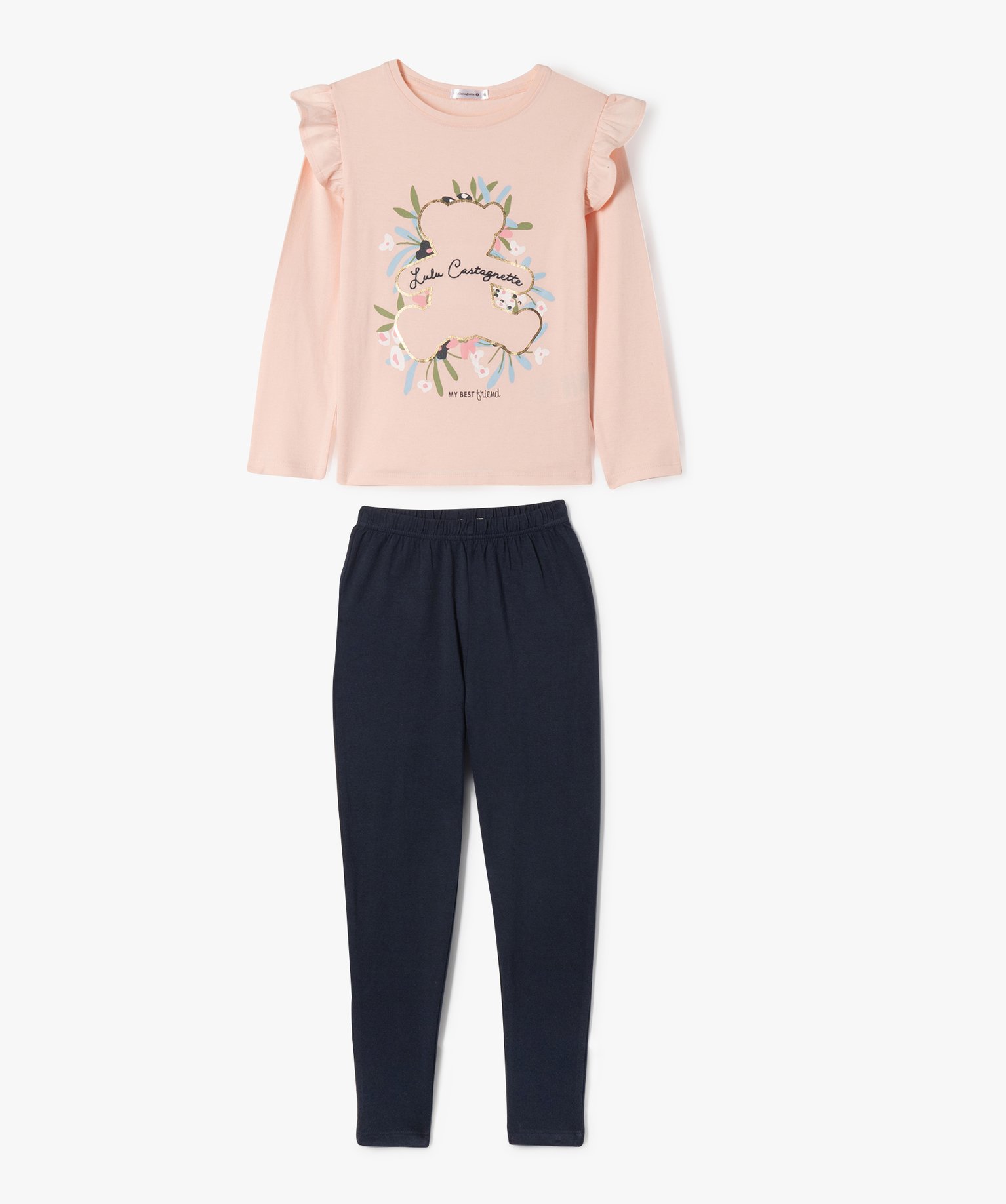 Pyjama léger en coton imprimé à volants fille - LuluCastagnette - 4 - rose - LULUCASTAGNETTE