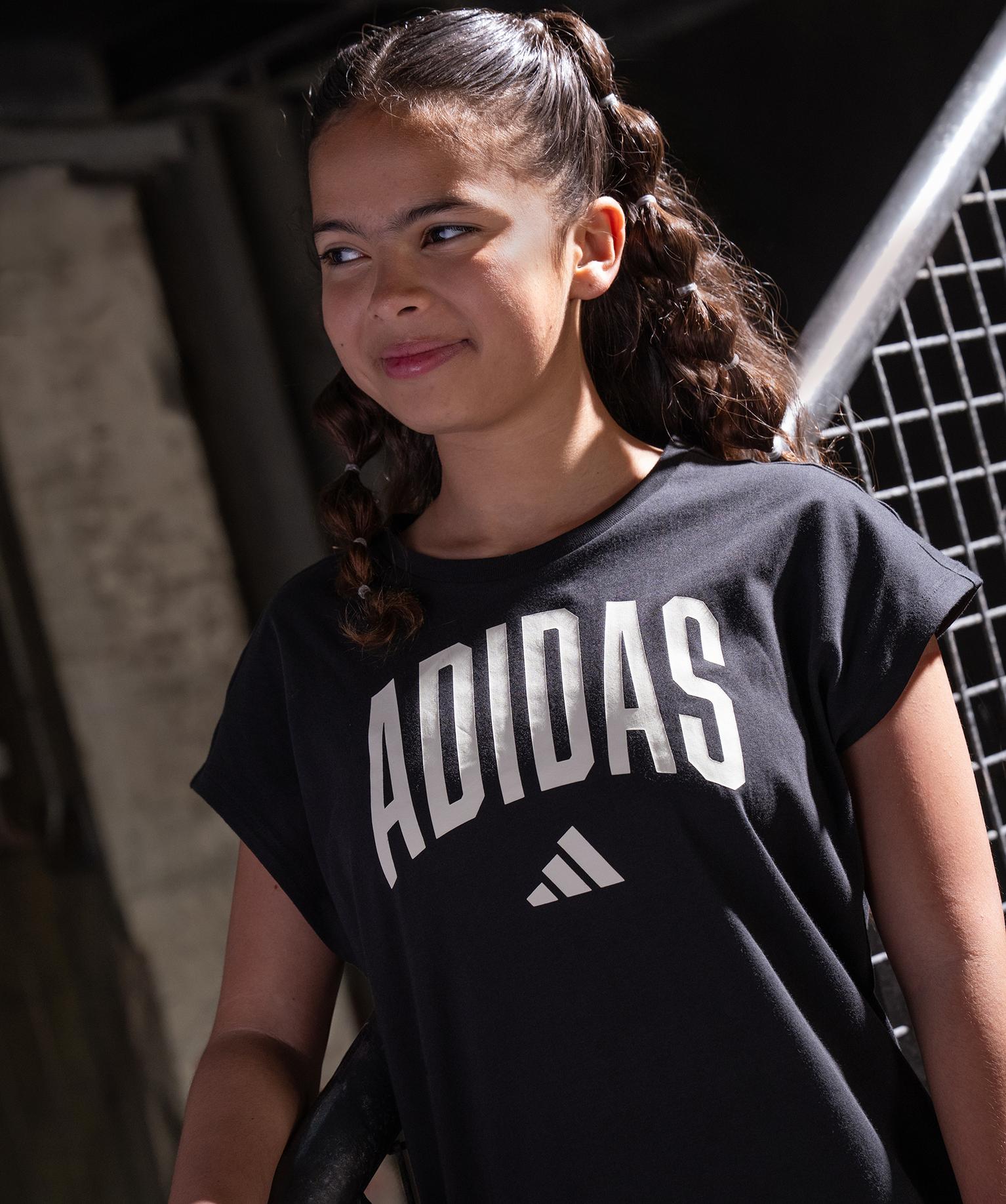 Robe tee-shirt en coton avec inscription et logo fille - Adidas - 10A - noir standard - ADIDAS