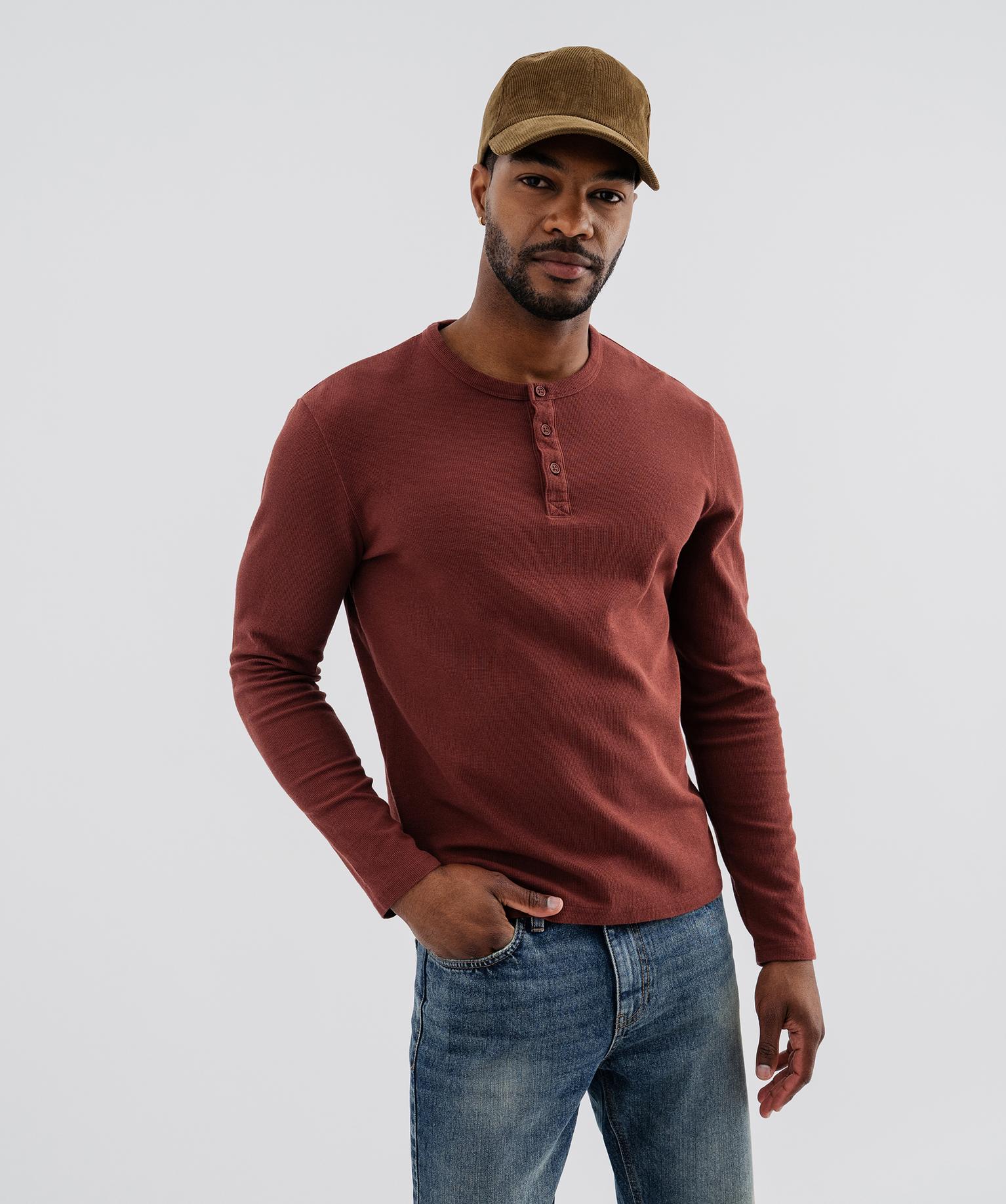Tee-shirt manches longues avec col tunisien homme - 46-48/XL - rouille - GEMO