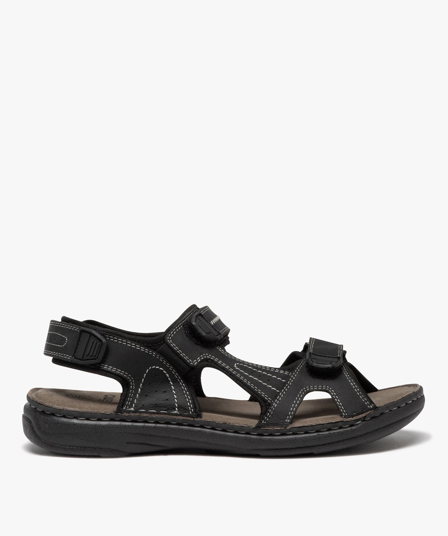 Sandales homme avec brides en cuir unies et à scratch - 43 - noir - GEMO