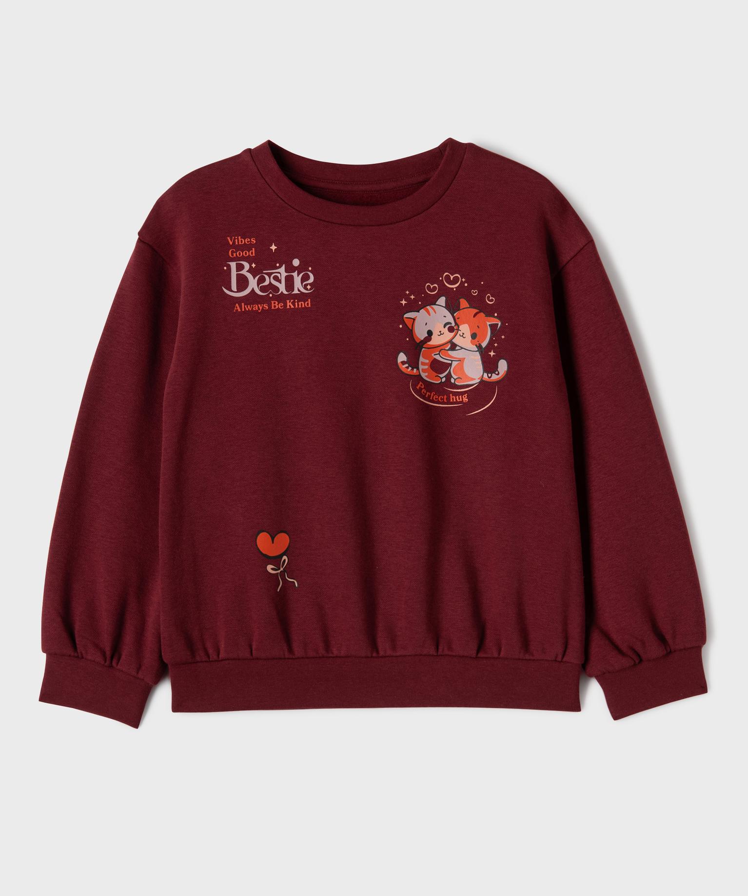 Sweat en molleton doux imprimé fille - 8A - rouge fonce - GEMO