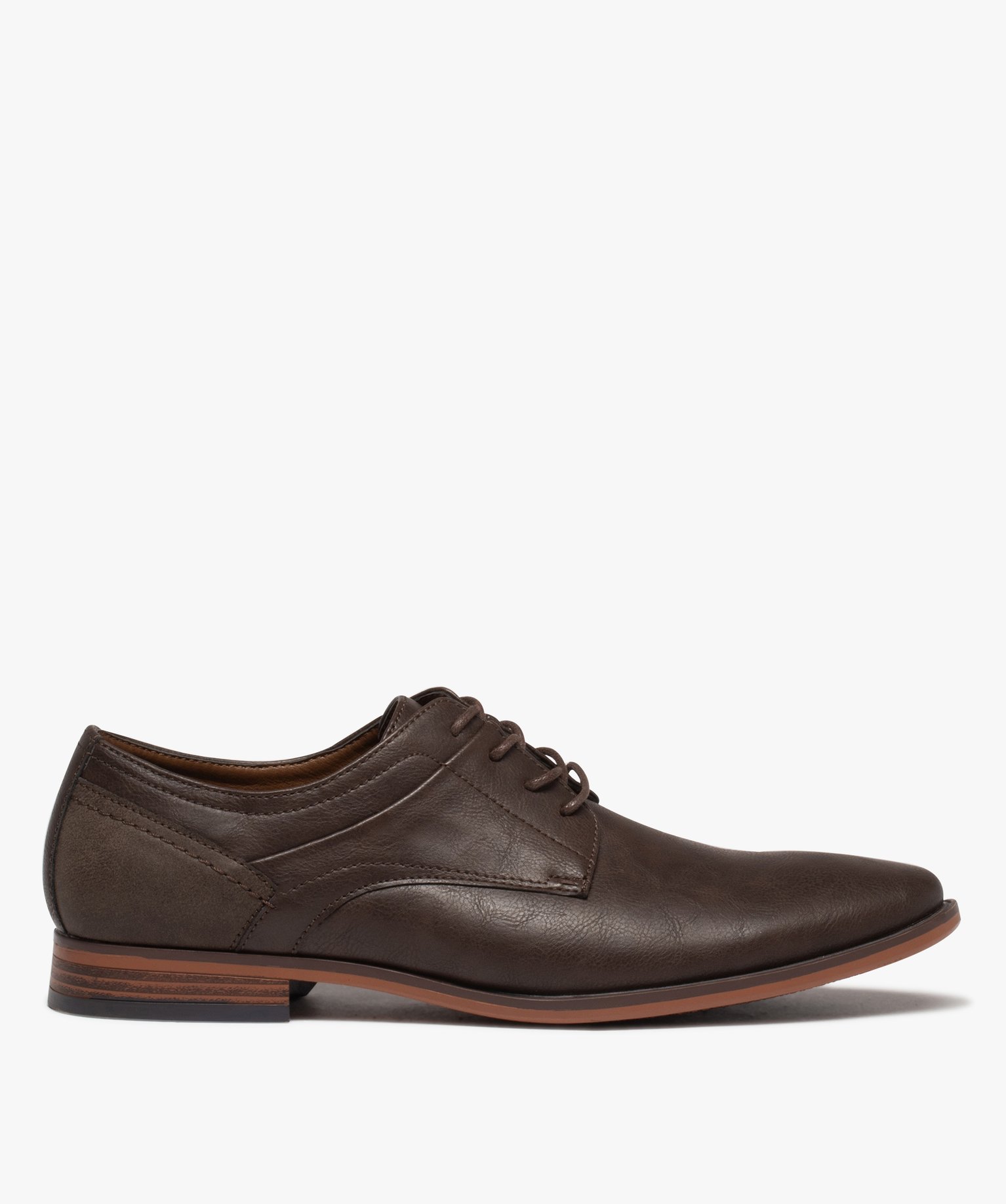 Derbies homme unis à lacets rond cirés  - 44 - marron chine - GEMO