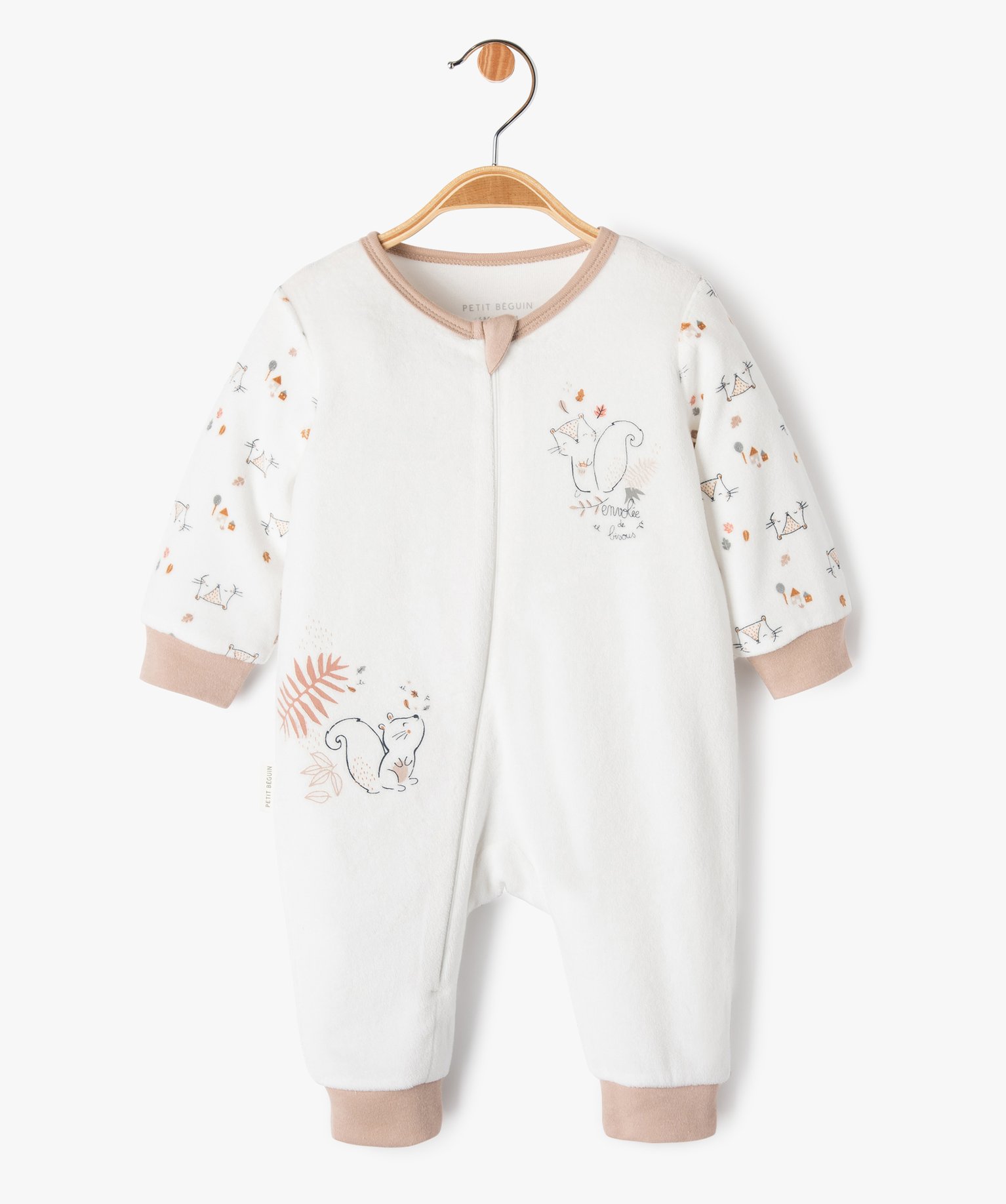 Pyjama en velours avec ouverture zippée devant bébé - Petit Béguin - 6M - ecru - PETIT BEGUIN