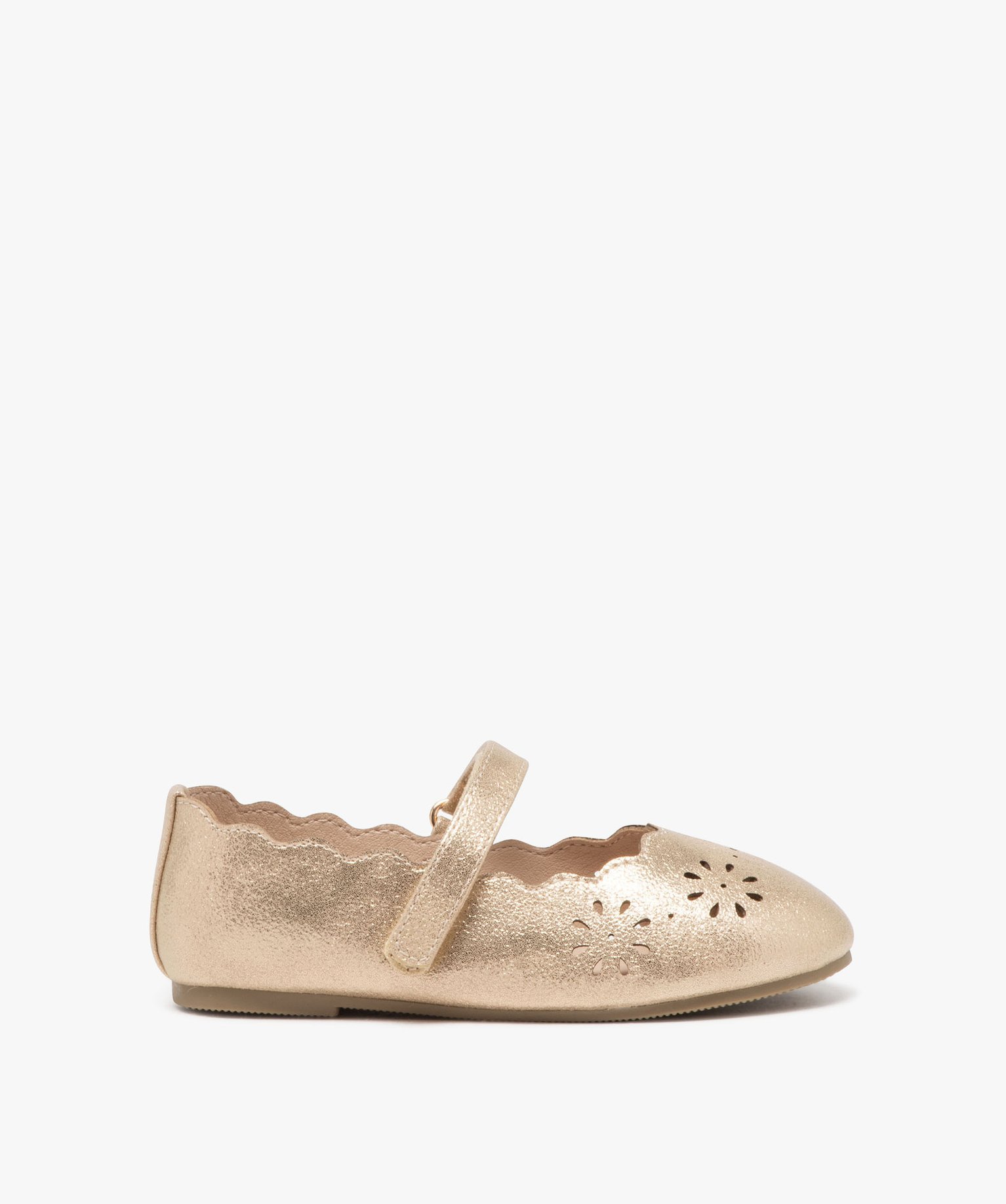 Ballerines fille unies à motifs ajourés et bride scratch - 29 - or - GEMO