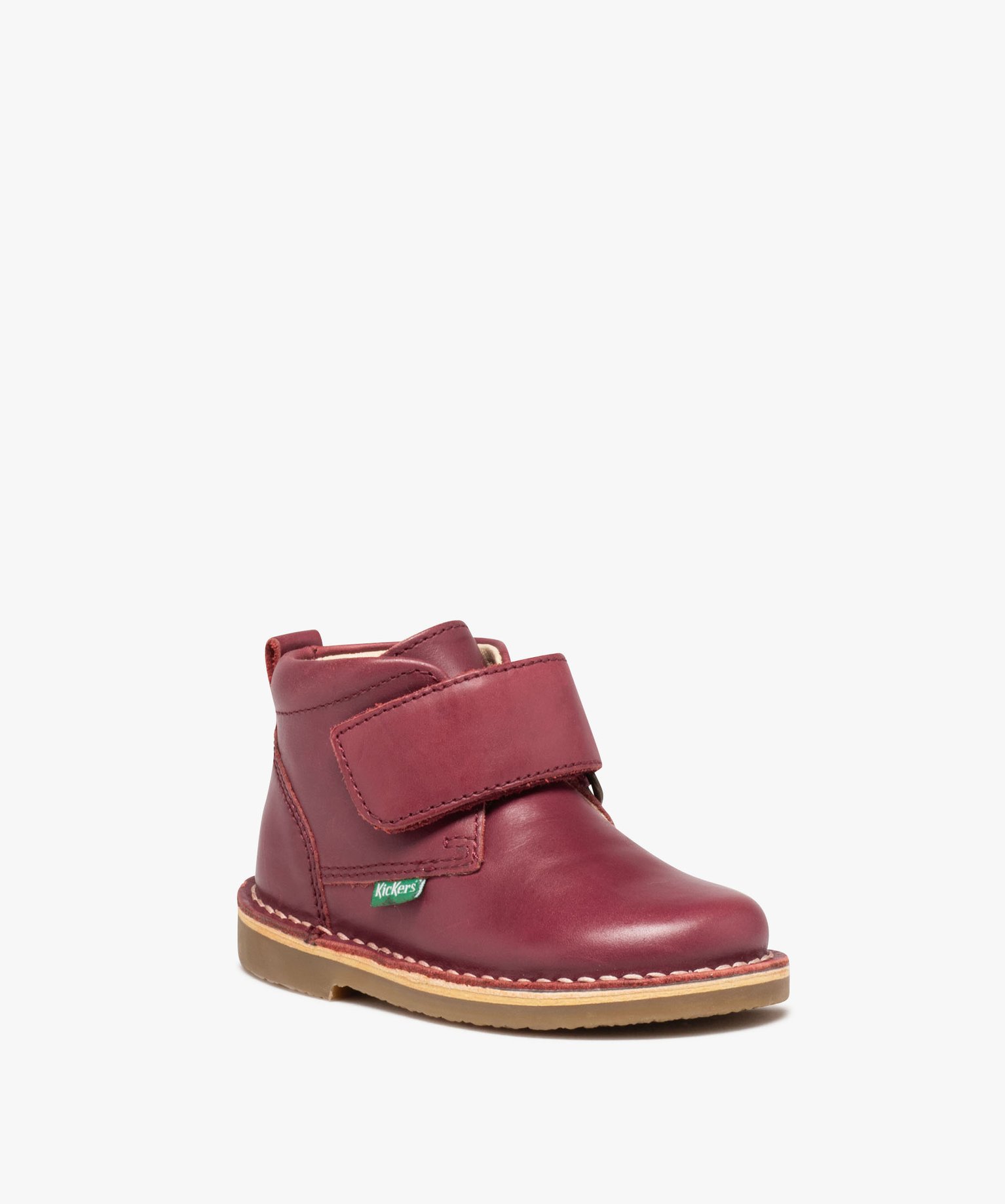 Bottes bébé fille en cuir uni à scratch - Kickers - 24 - bordeaux - KICKERS