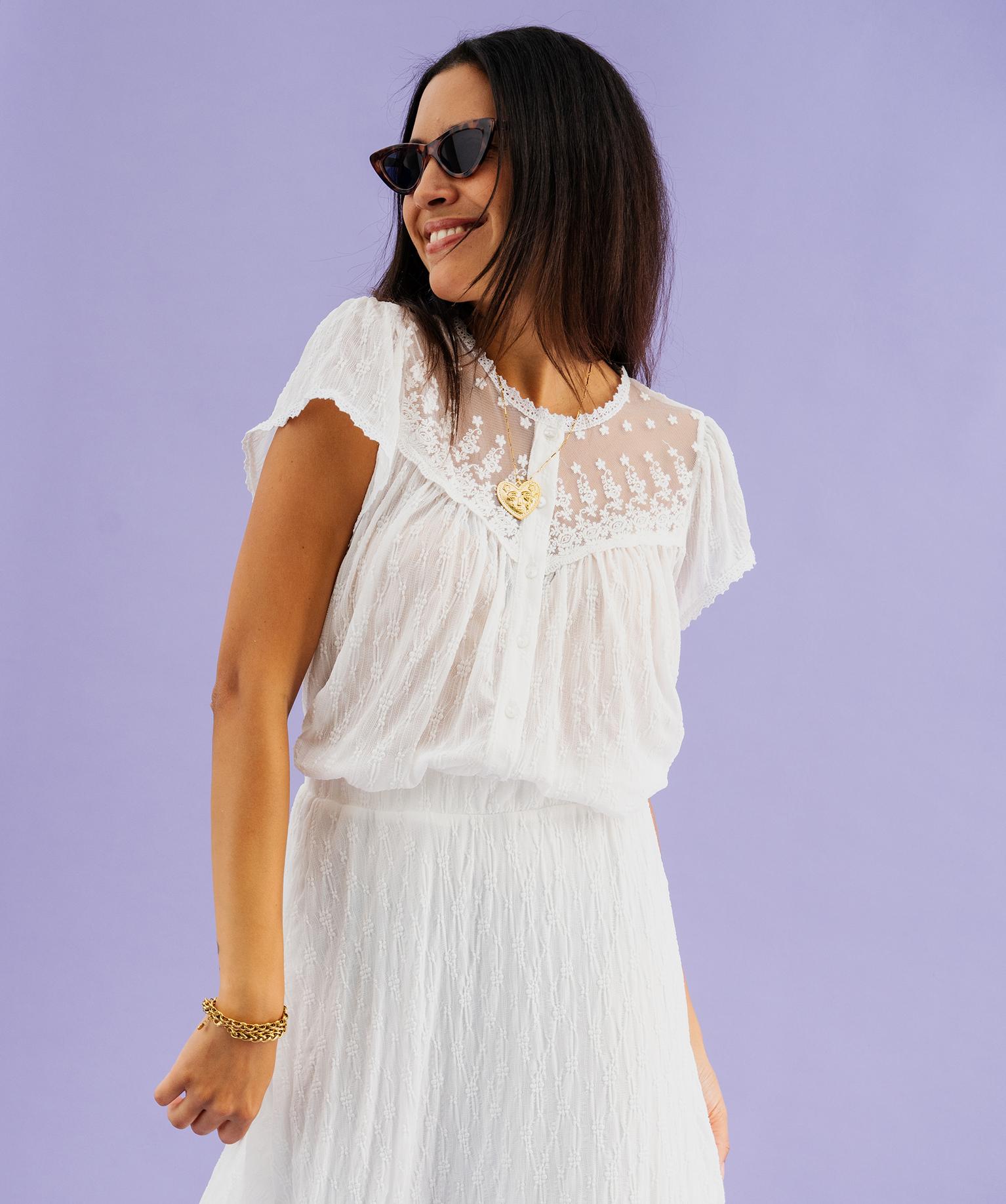 Chemise manches courtes en dentelle extensible femme - GEMO Chemise manches courtes en dentelle extensible femme - GEMO