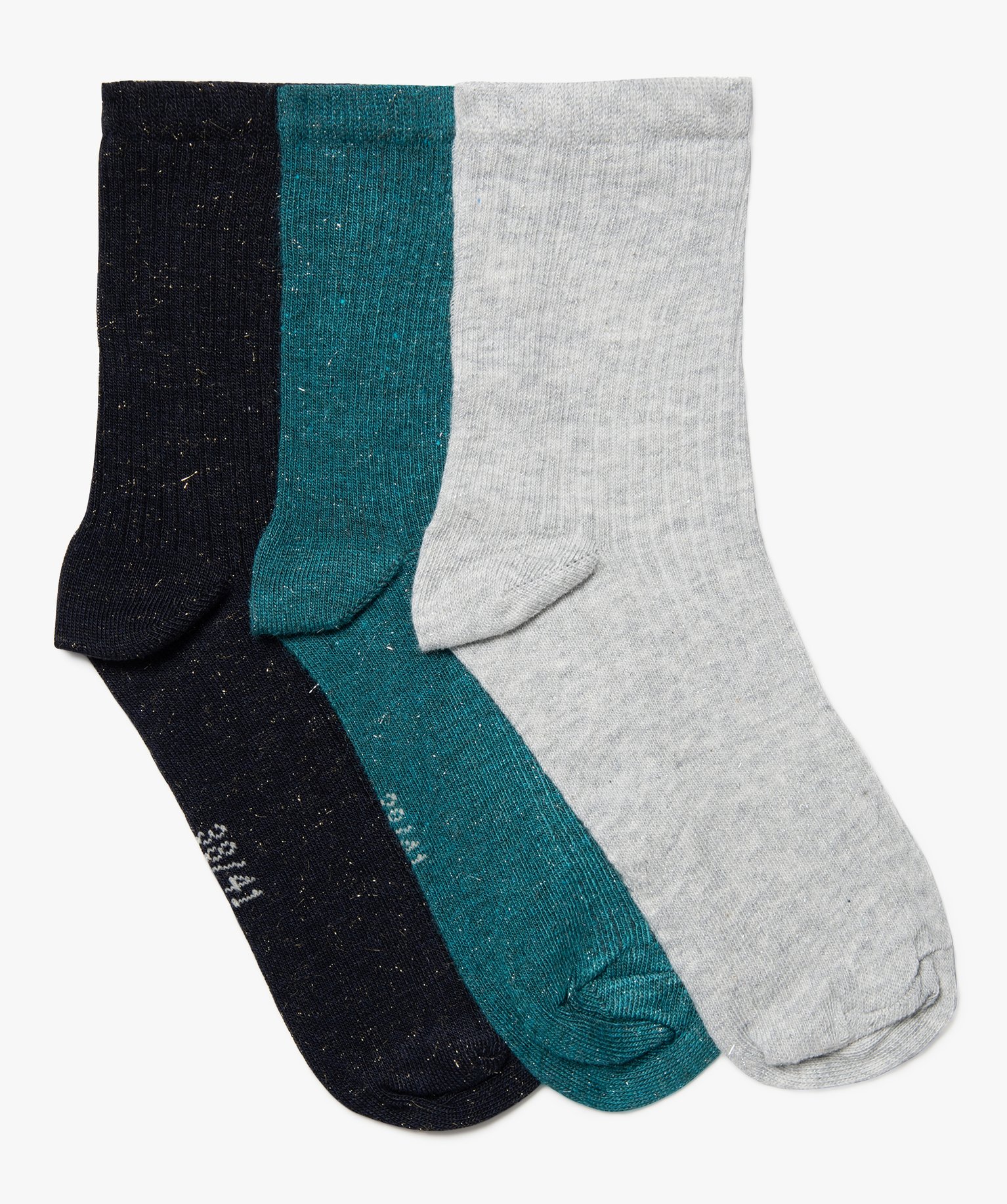 Chaussettes tige haute en maille côtelée et pailletée femme (lot de 3 paires) - 38/41 - bleu fonce - GEMO