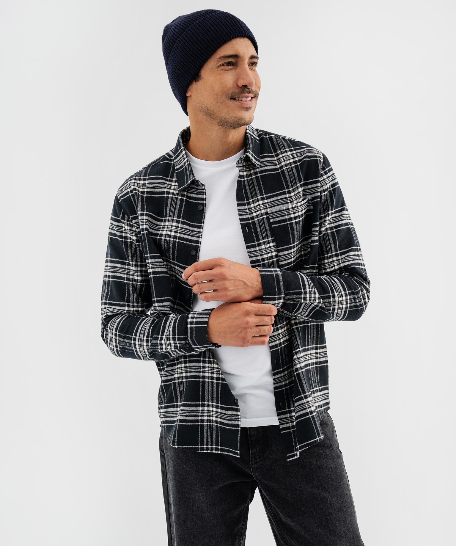Chemise en coton à carreaux homme - 54-56/3XL - noir chine - GEMO
