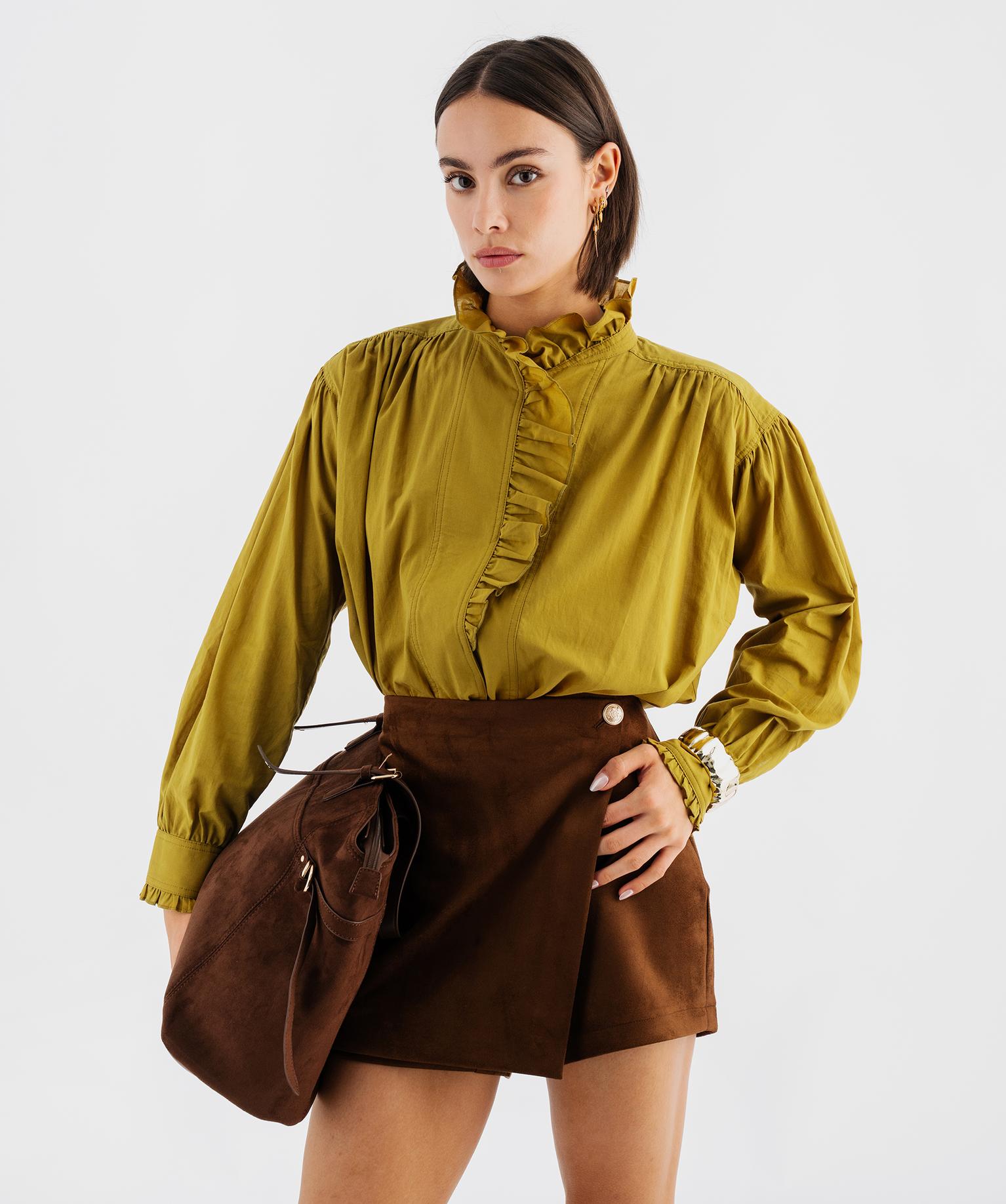 Chemise manches longues à col victorien en voile de coton femme - 38-40/M - vert - GEMO