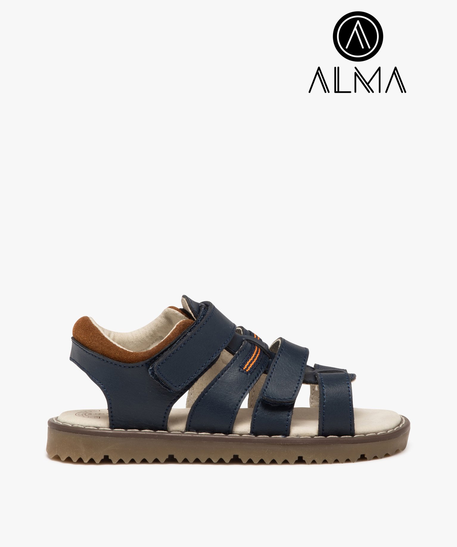Sandales garçon en cuir multibrides scratch et semelle crantée - Alma planète - 35 - marine - ALMA