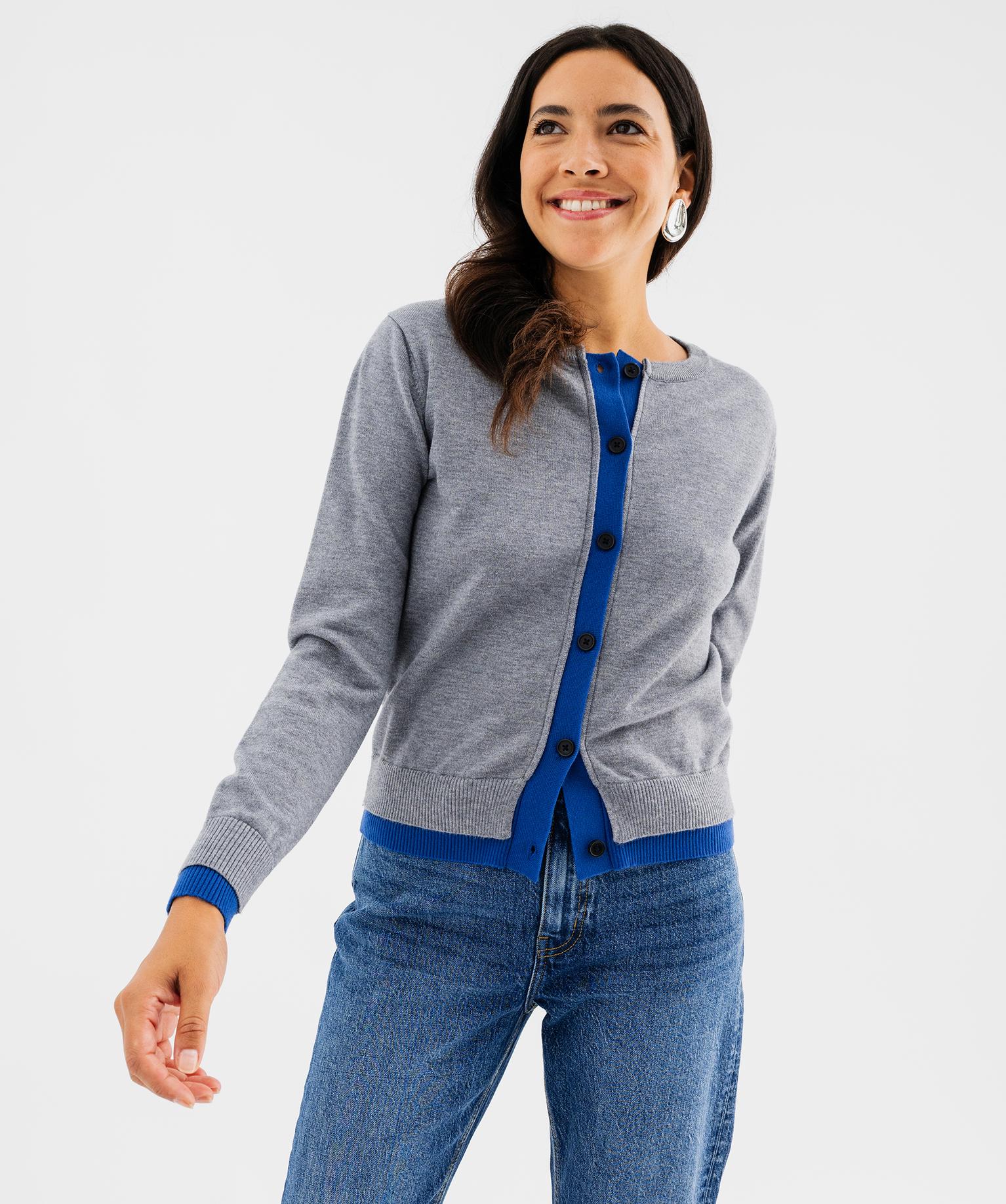 Gilet boutonné col rond femme - 46-48/XL - gris chine - GEMO
