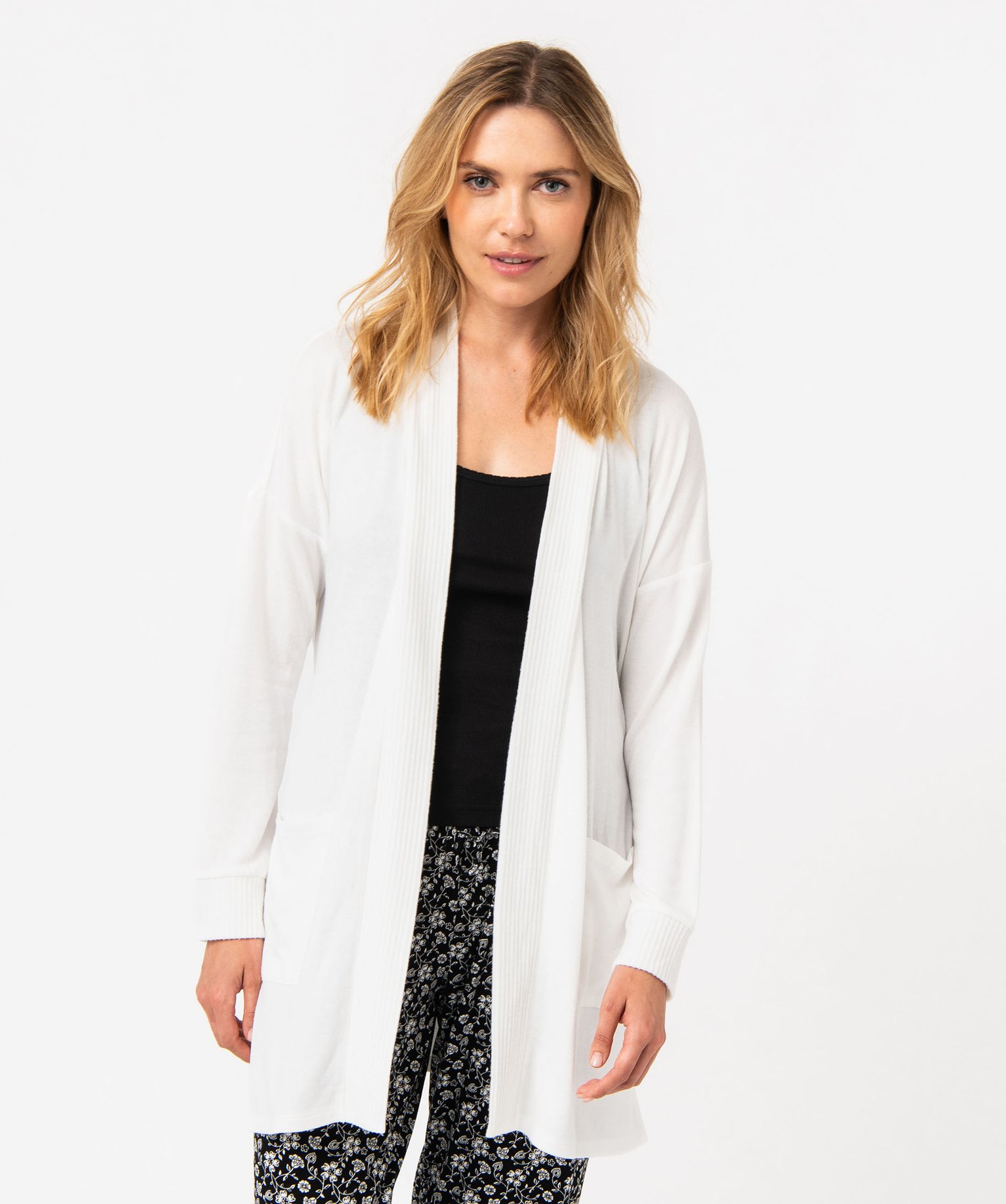 Veste d'intérieur femme en maille duveteuse avec ceinture à nouer - L - ecru - GEMO