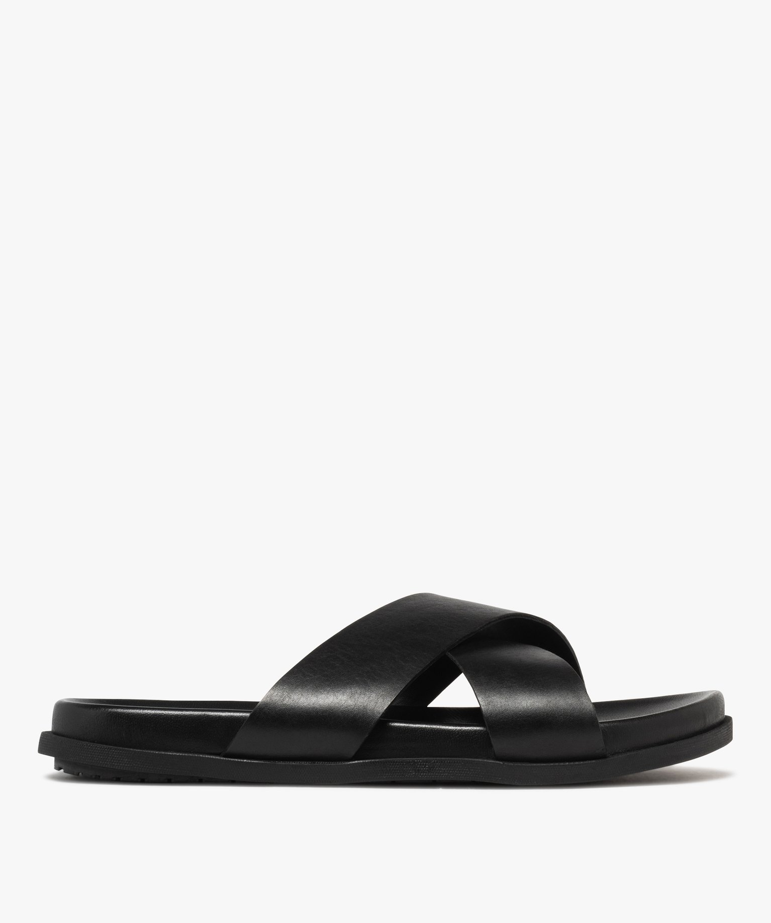 Mules homme unies à brides larges croisées dessus en cuir - Taneo - 43 - noir vif - TANEO