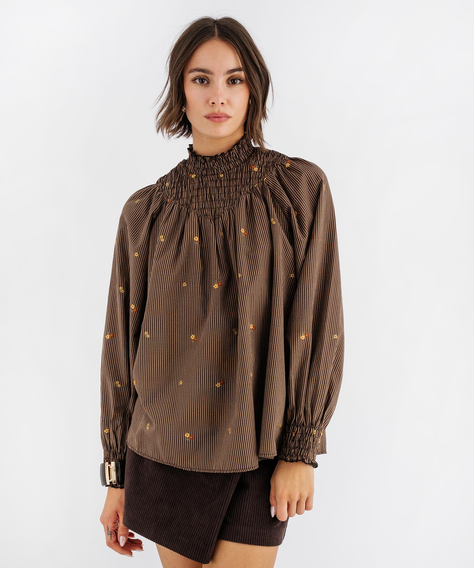 Blouse smockée manches longues femme - 42-44/L - marron chine - GEMO
