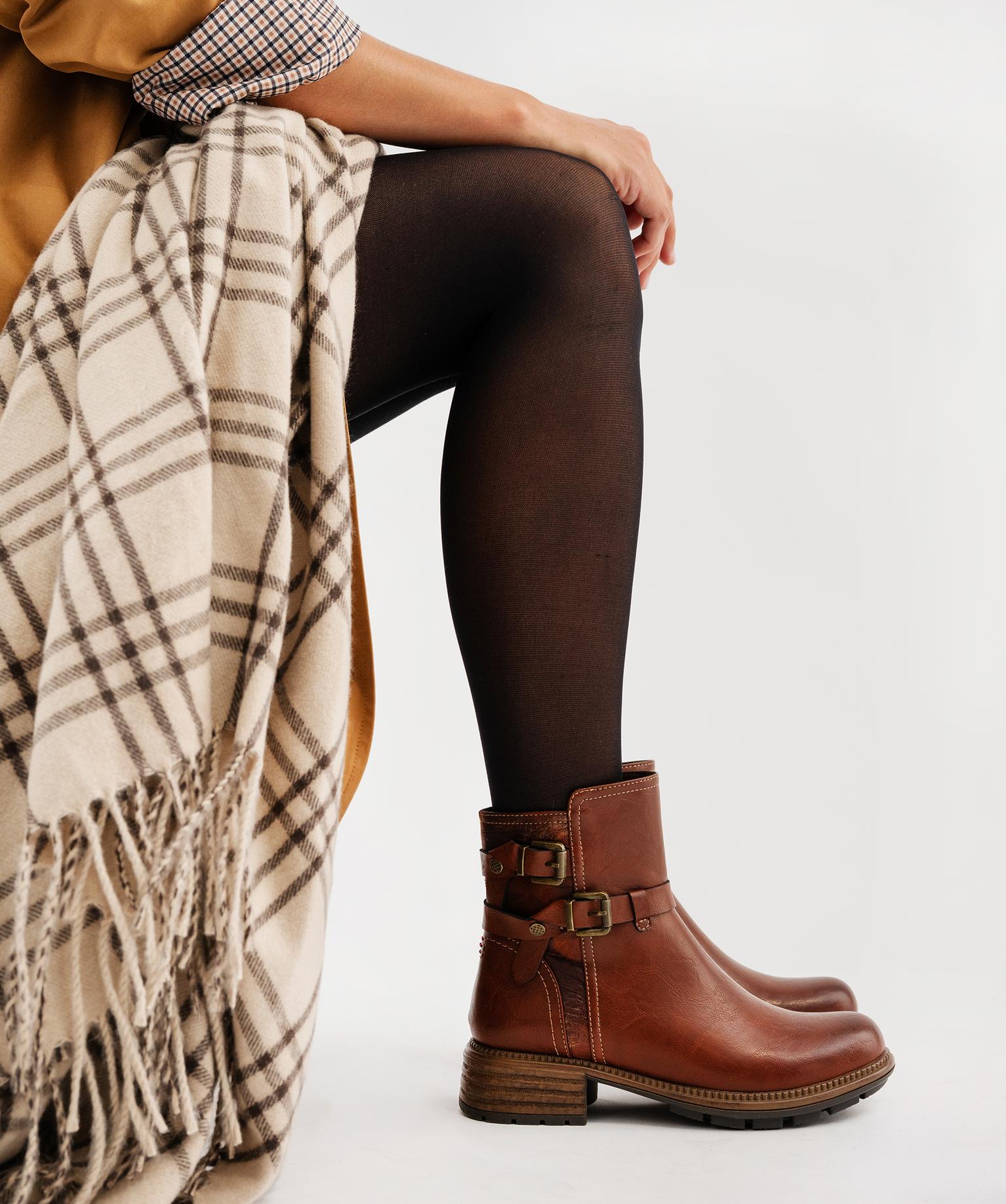 Boots avec brides fantaisie sur la tige femme - Emilia Rosa - 41 - marron standard - EMILIA ROSA