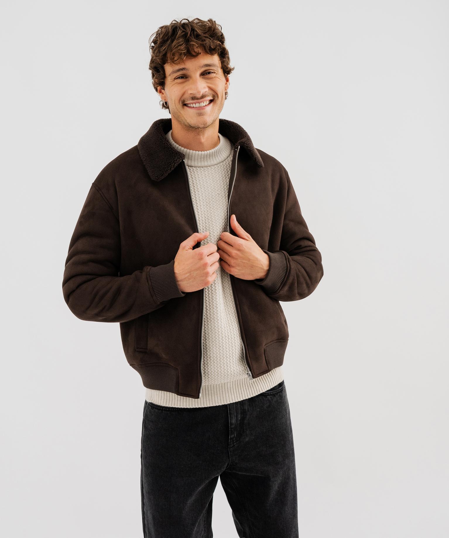 Blouson esprit aviateur en suédine doublée sherpa homme - GEMO