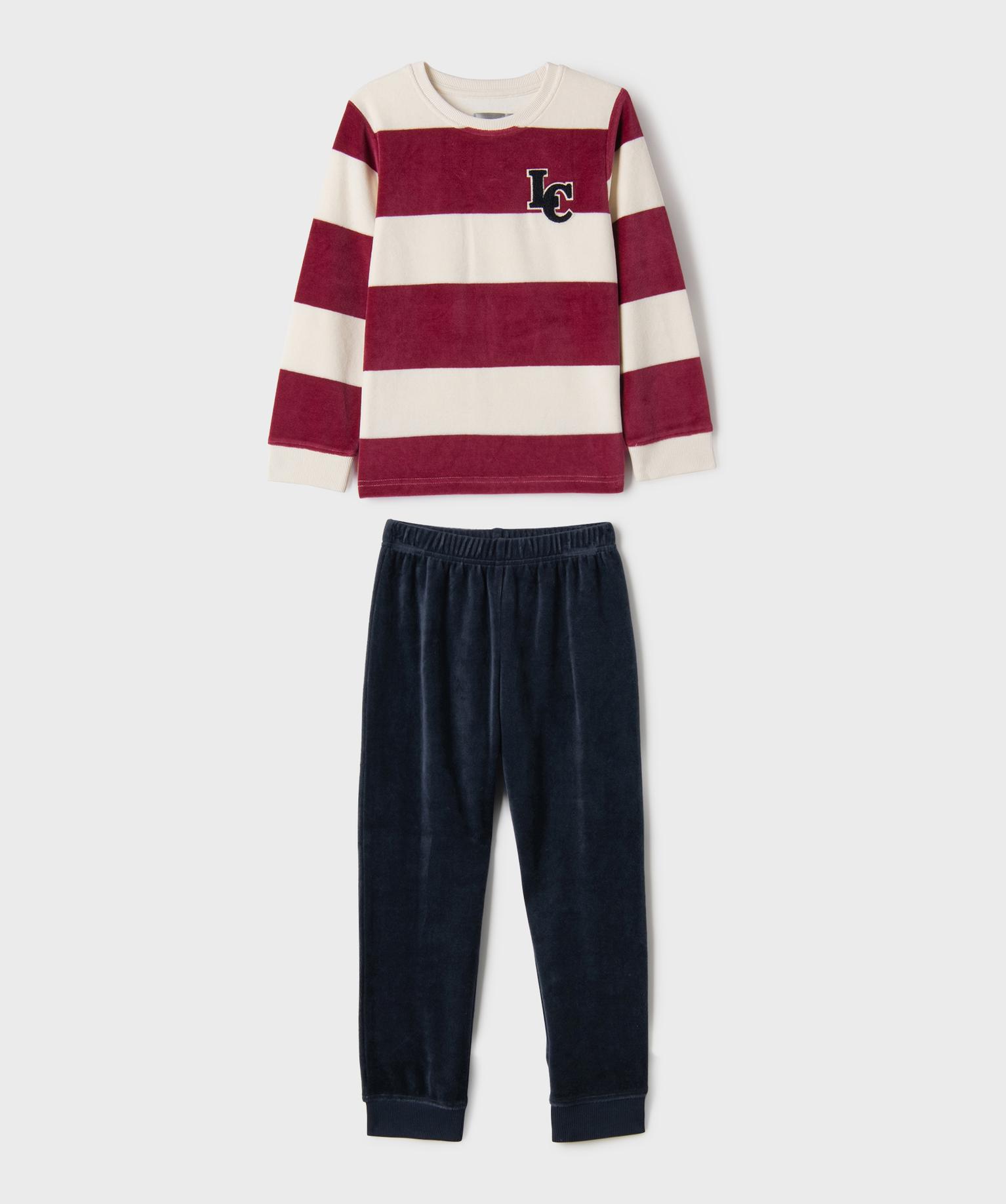 Pyjama en velours à haut rayé garçon - LuluCastagnette - 8A - prune - LULU CASTAGNETTE G4G D