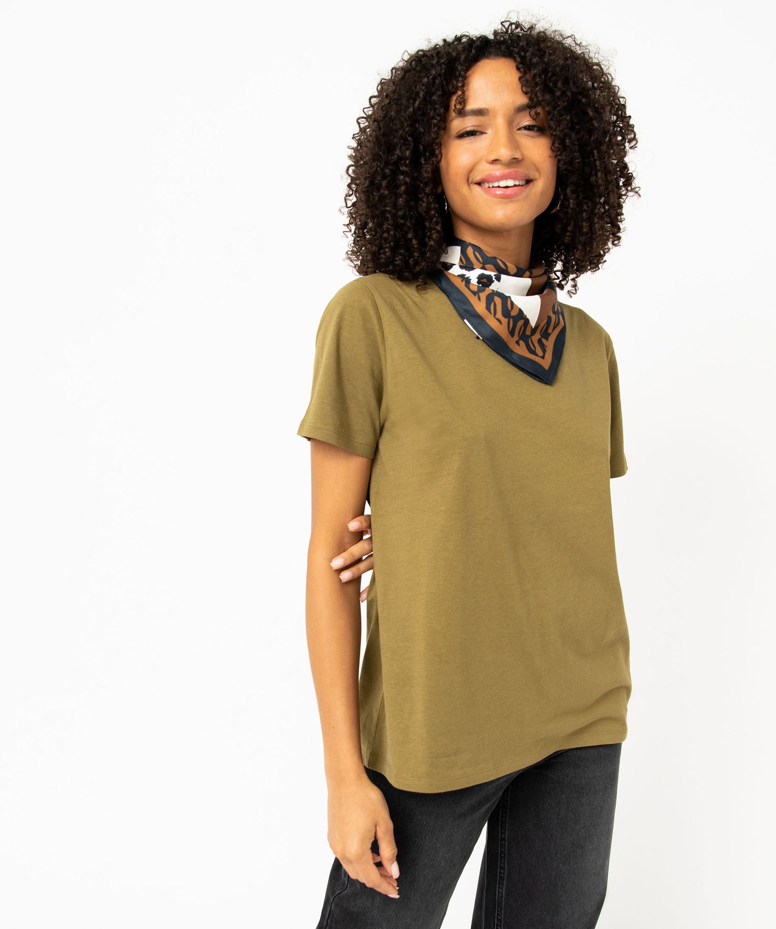 Tee-shirt à manches courtes et col rond femme - XXL - kaki - GEMO