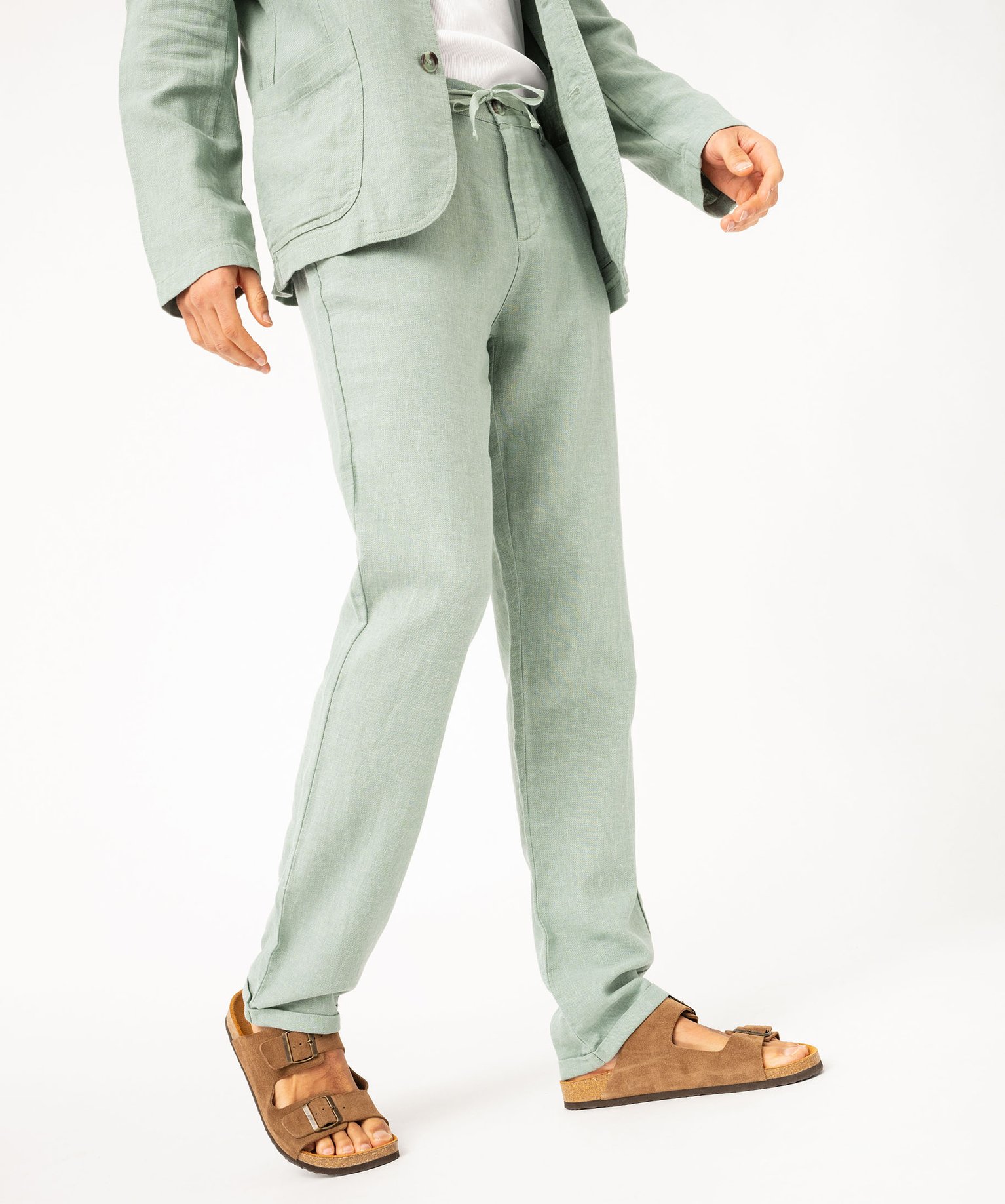 Pantalon chino ou de costume en lin souple homme - 54 - vert - GEMO