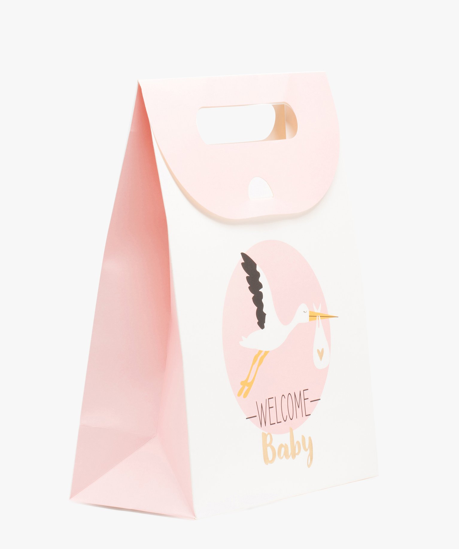 Sac cadeau bébé fille avec motif cigogne en papier recyclé - TU - rose standard - GEMO