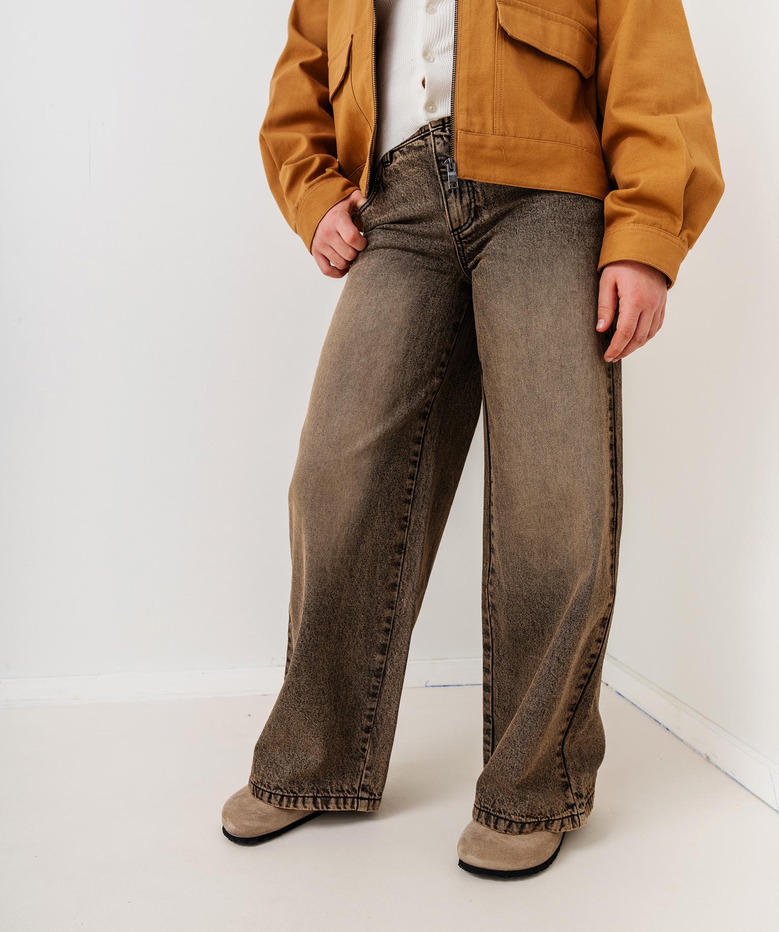 Jean loose coloré avec taille ajustable fille - 32/12 - marron standard - GEMO