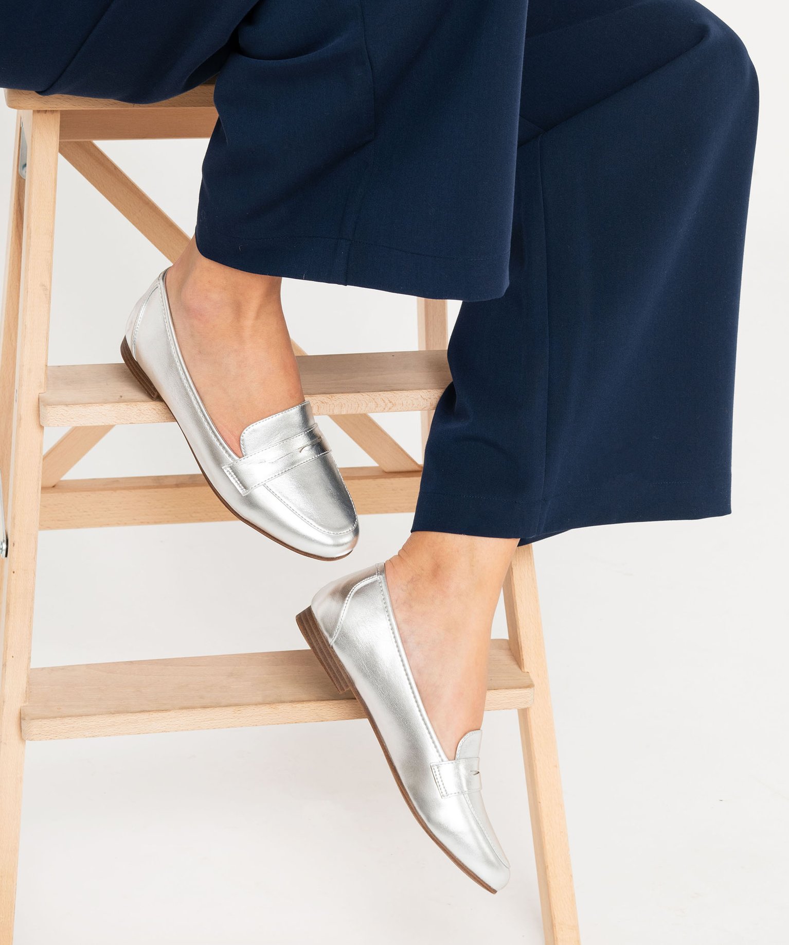 Mocassins femme unis effet métallisé Penny Loafer - 38 - argent - GEMO