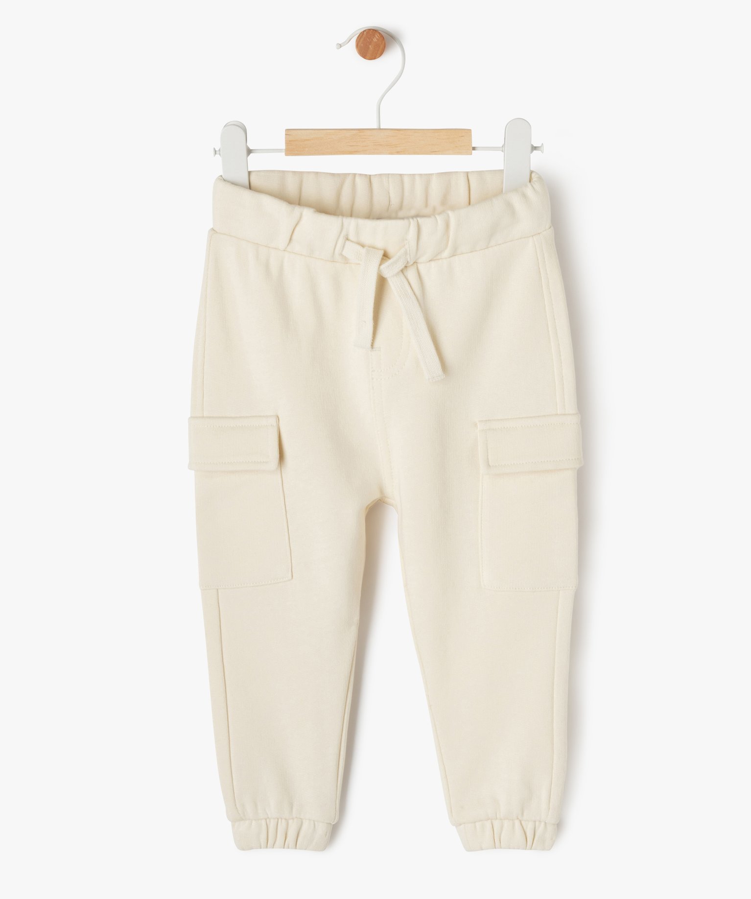 Jogging coupe cargo en maille bouclette bébé garçon - 18M - ecru - GEMO