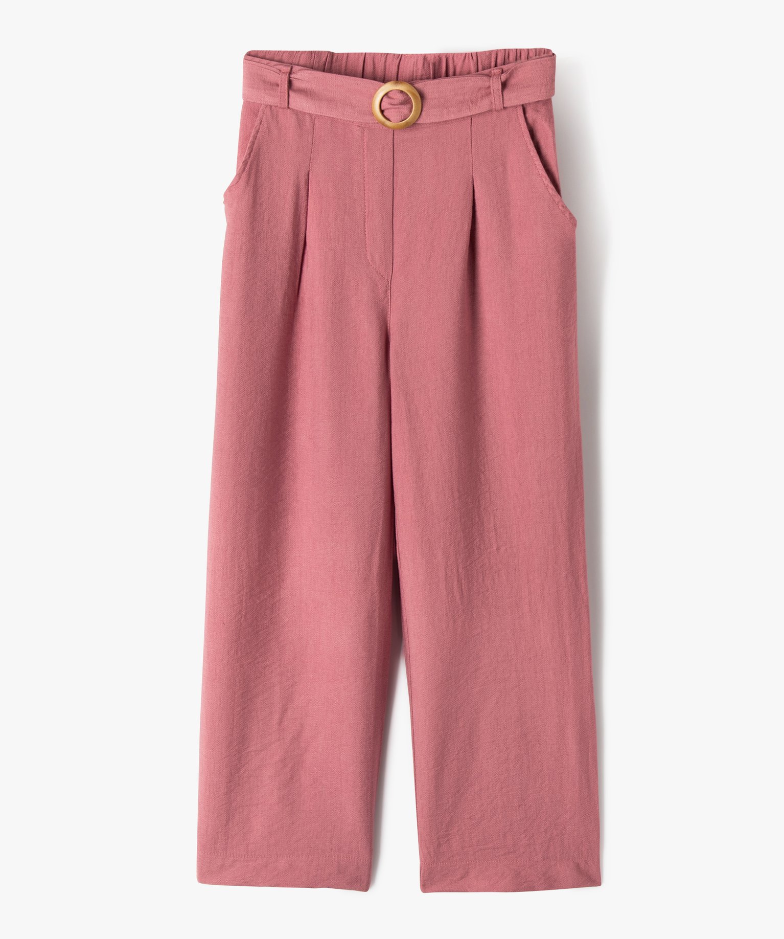 Pantalon large en viscose avec ceinture à boucle fille - 7 - rose - GEMO