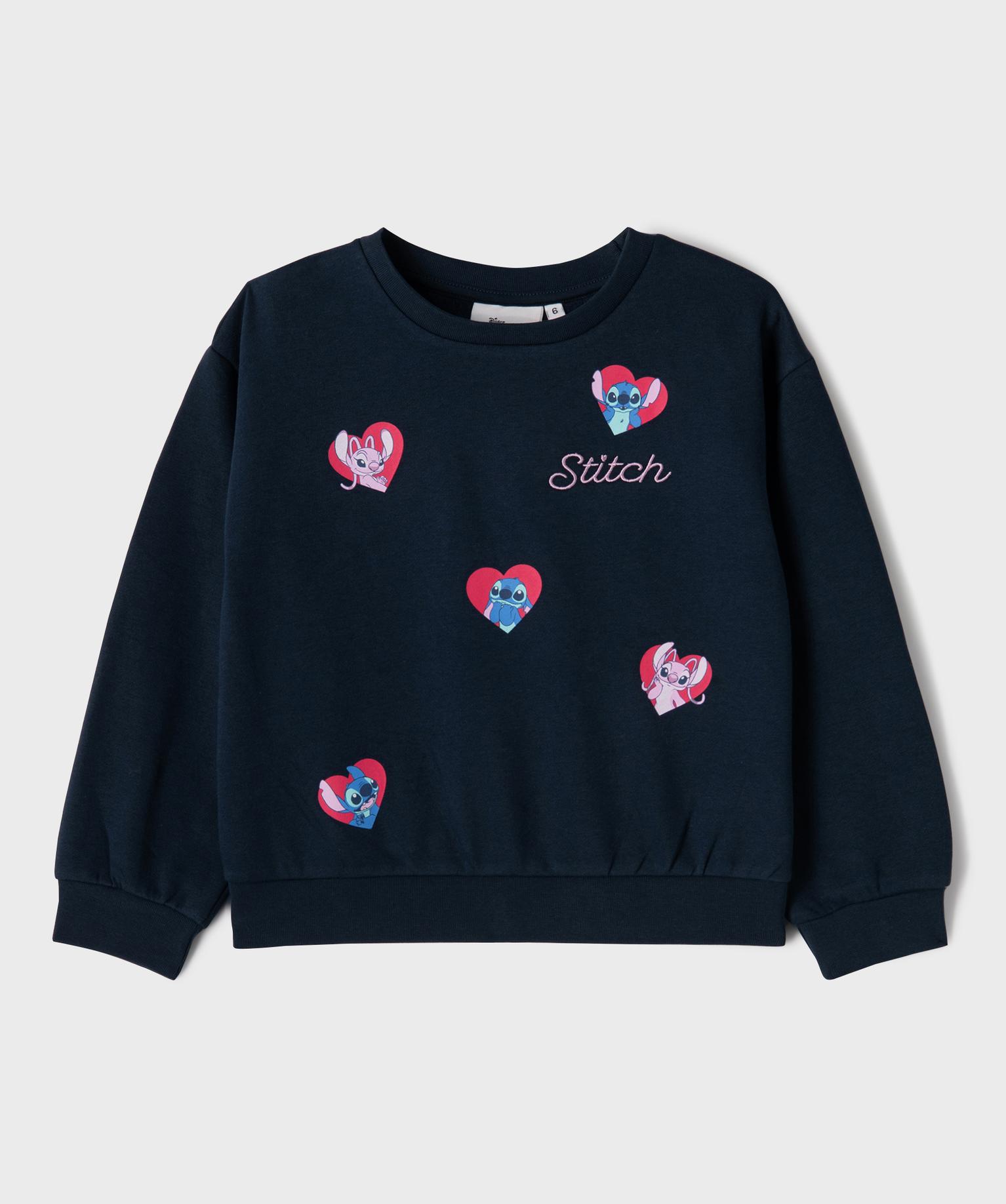 Sweat en molleton doux imprimé fille - Stitch - 4A - marine - LILO & STITCH
