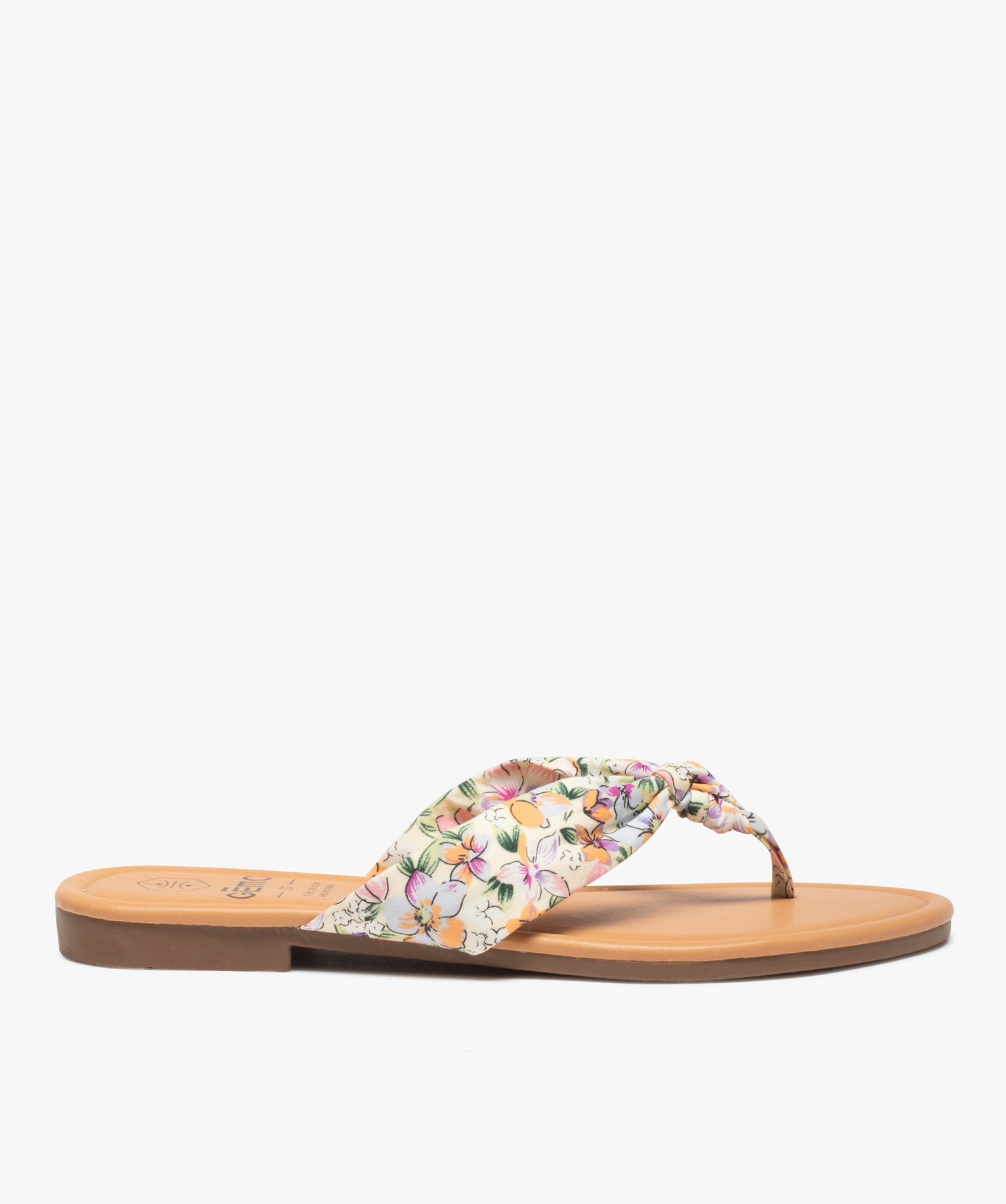 Tongs femme à talon plat et bride en toile drapée - 39 - imprime - GEMO