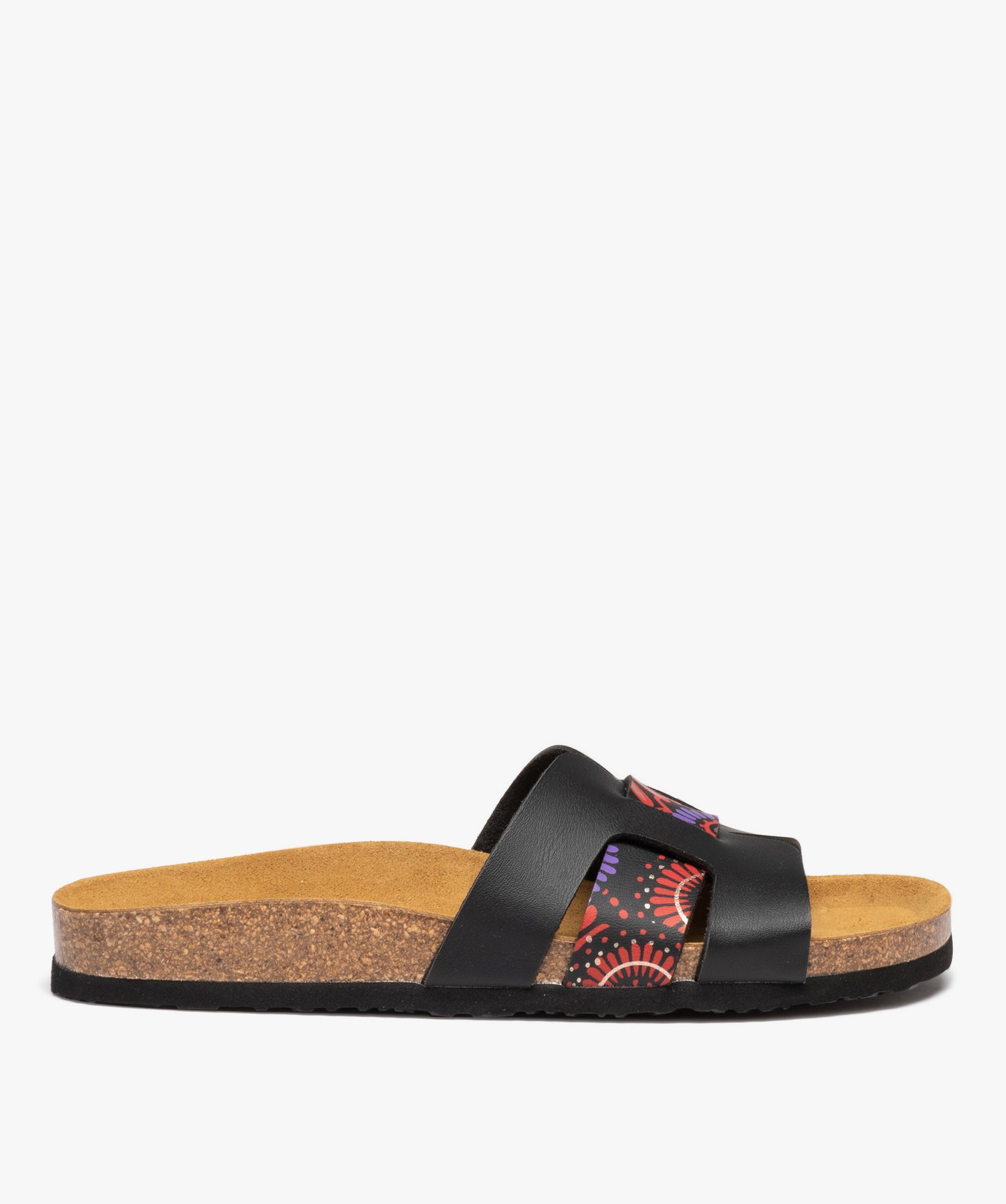 Mules femme à bandeau ajouré avec imprimé à fleurs - 41 - noir - GEMO