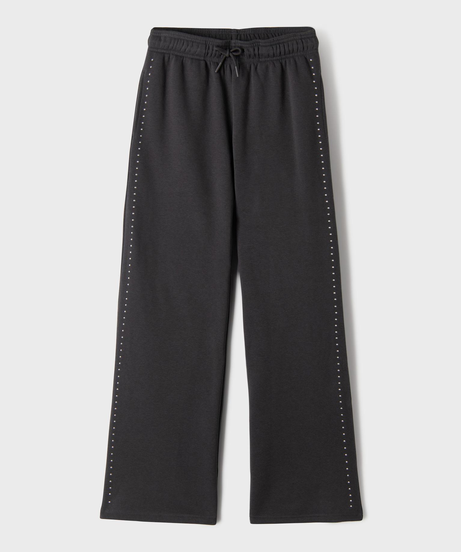 Pantalon de jogging wide leg à clous fille - 12A/XXS - gris fonce - GEMO