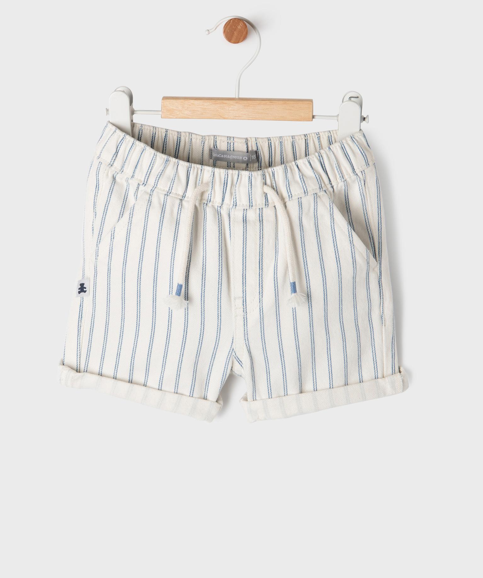 Short rayé en coton avec taille ajustable bébé garçon - LuluCastagnette - 24M - ecru - LULUCASTAGNETTE