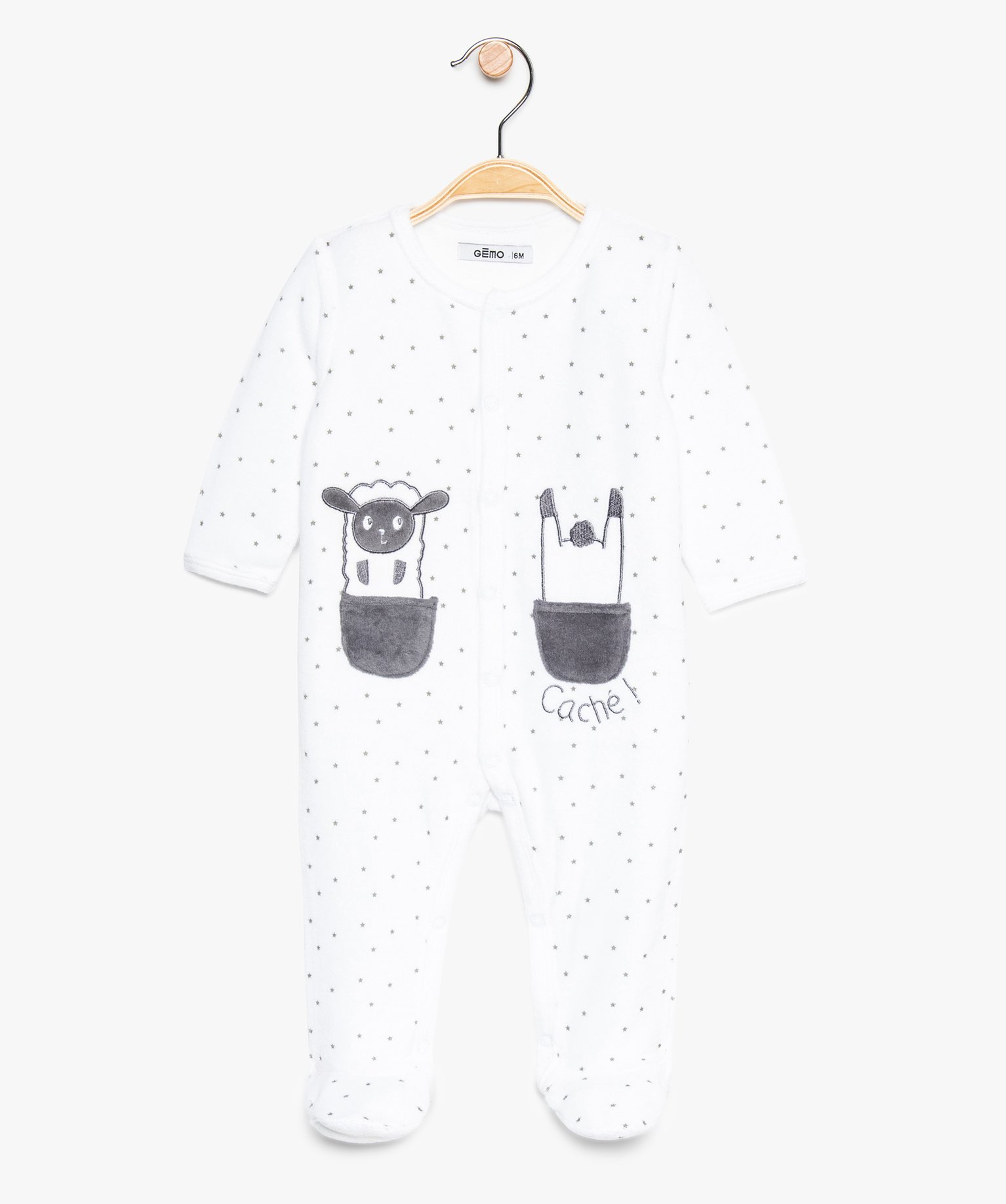 Pyjama Bebe En Velours Fermeture Devant Motifs Etoiles Gemo