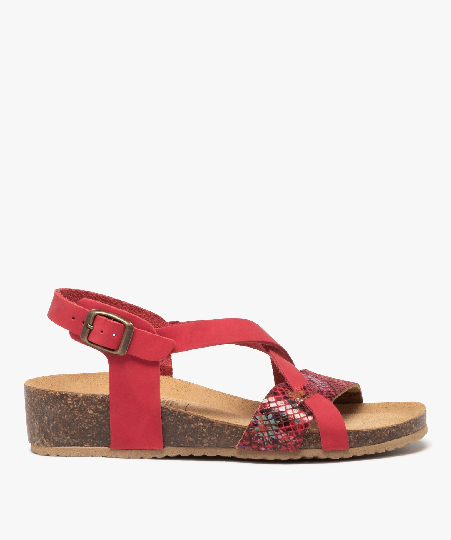 Sandales femme compensées en cuir à bride fantaisie - 40 - rouge - GEMO